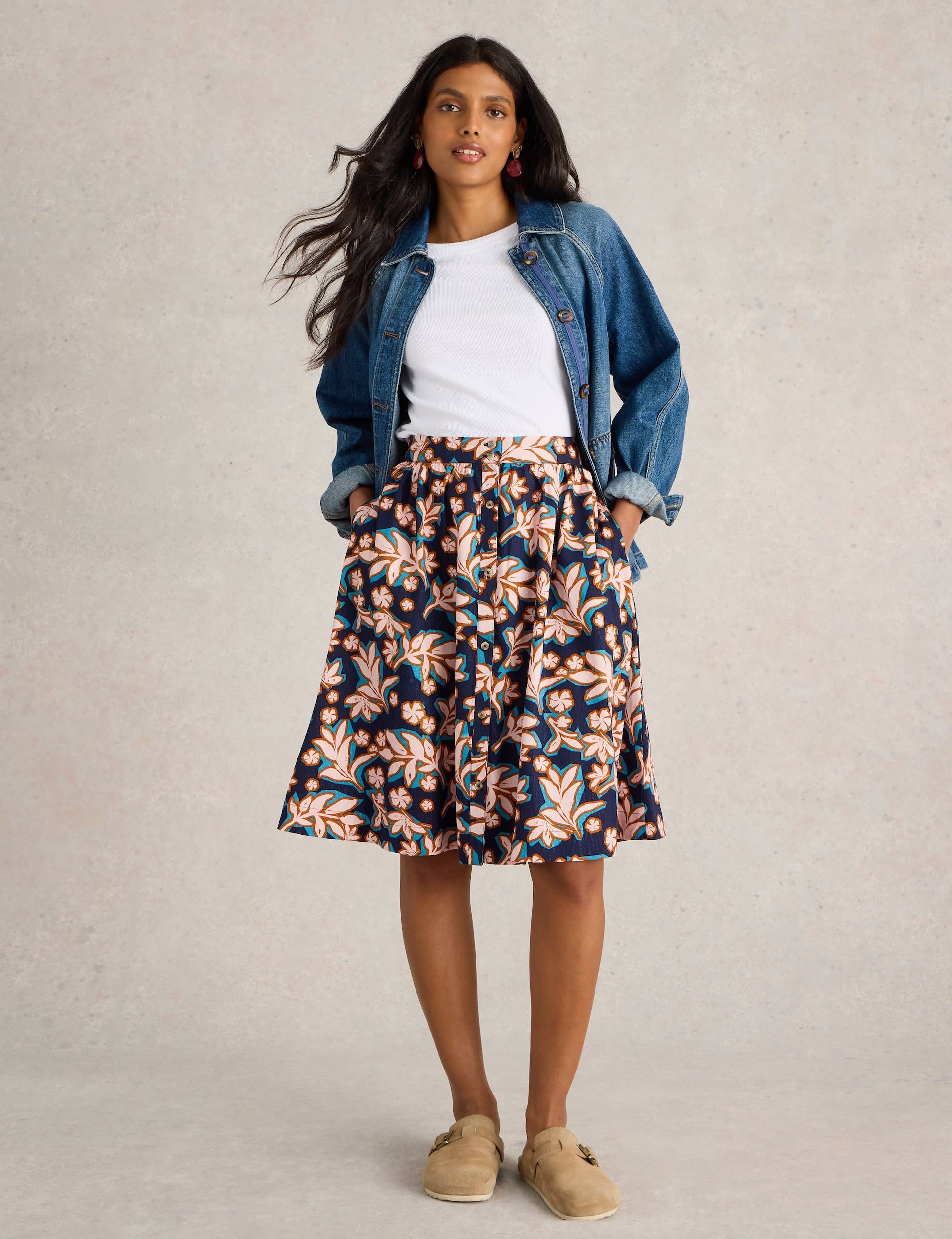 White Stuff Women's Flora Knee Length A-Line Skirt - 6 - Navy Mix, Navy Mix