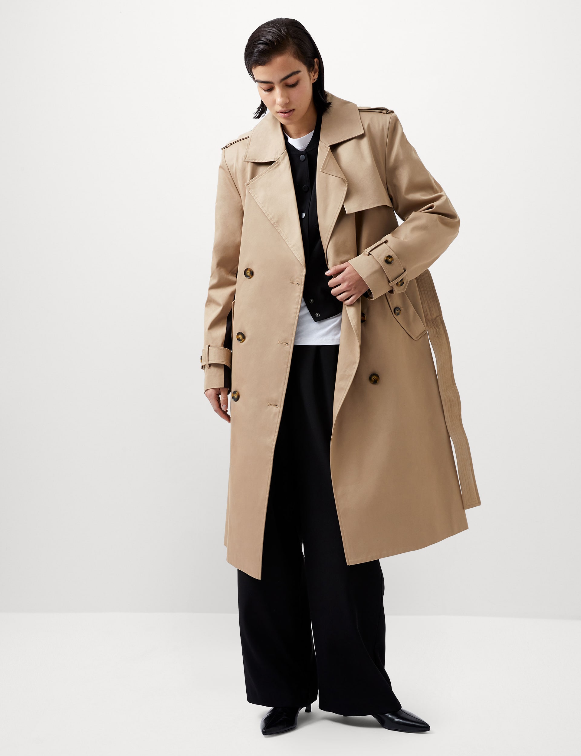 French Connection Women's Twill Oversized Longline Trench Coat - XS - Camel, Camel