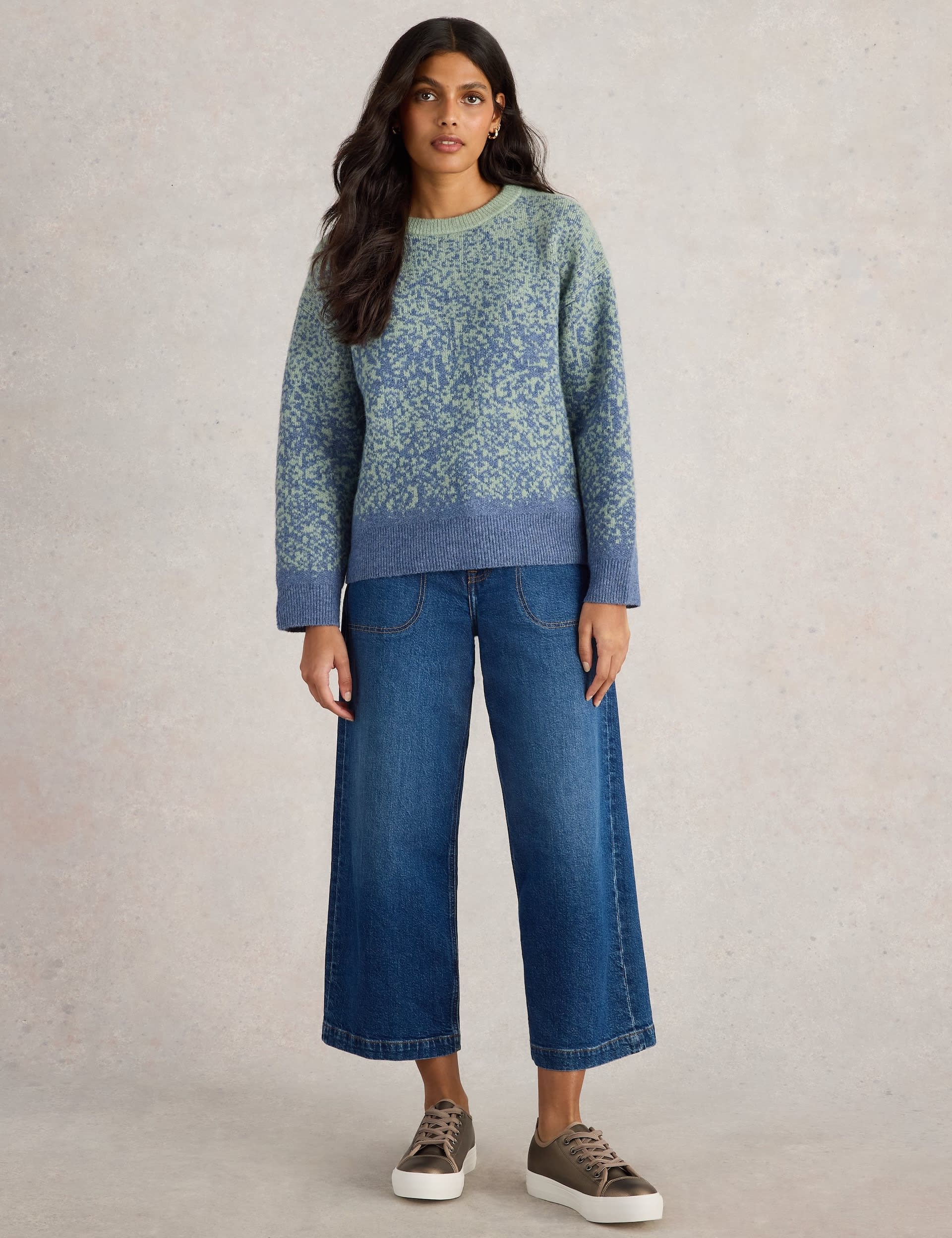 White Stuff Women's Ombre Crew Neck Jumper with Wool - 10 - Blue Mix, Blue Mix