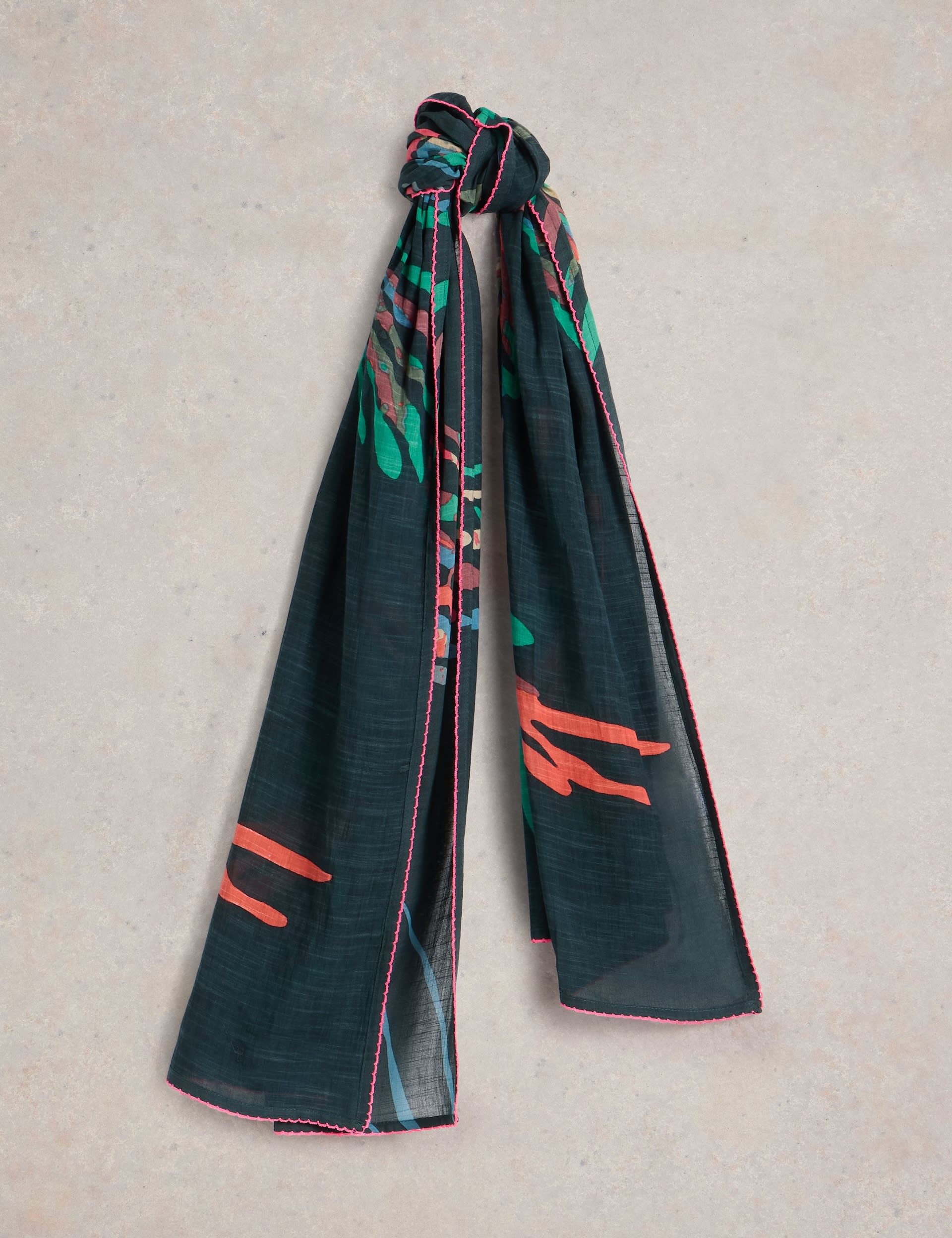 White Stuff Women's Cotton Blend Printed Scarf - Green Mix, Green Mix