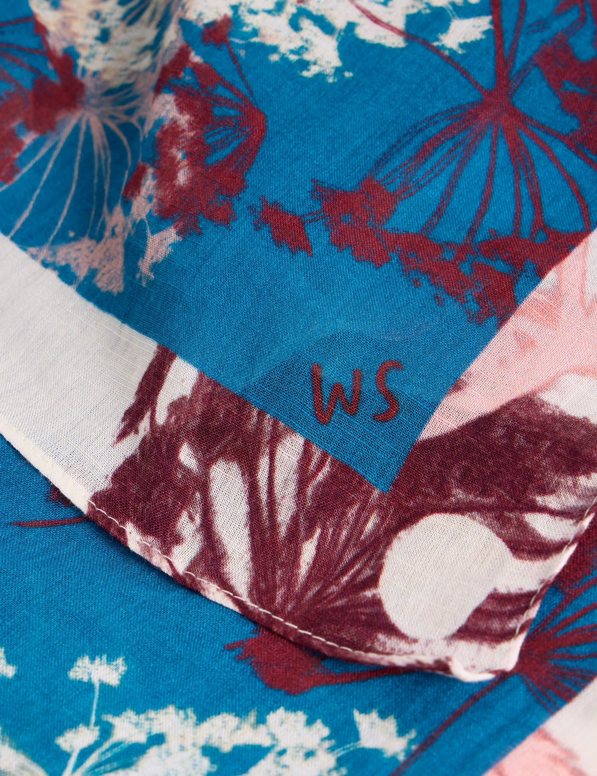 White Stuff Women's Cotton Blend Floral Square Scarf - Blue Mix, Blue Mix