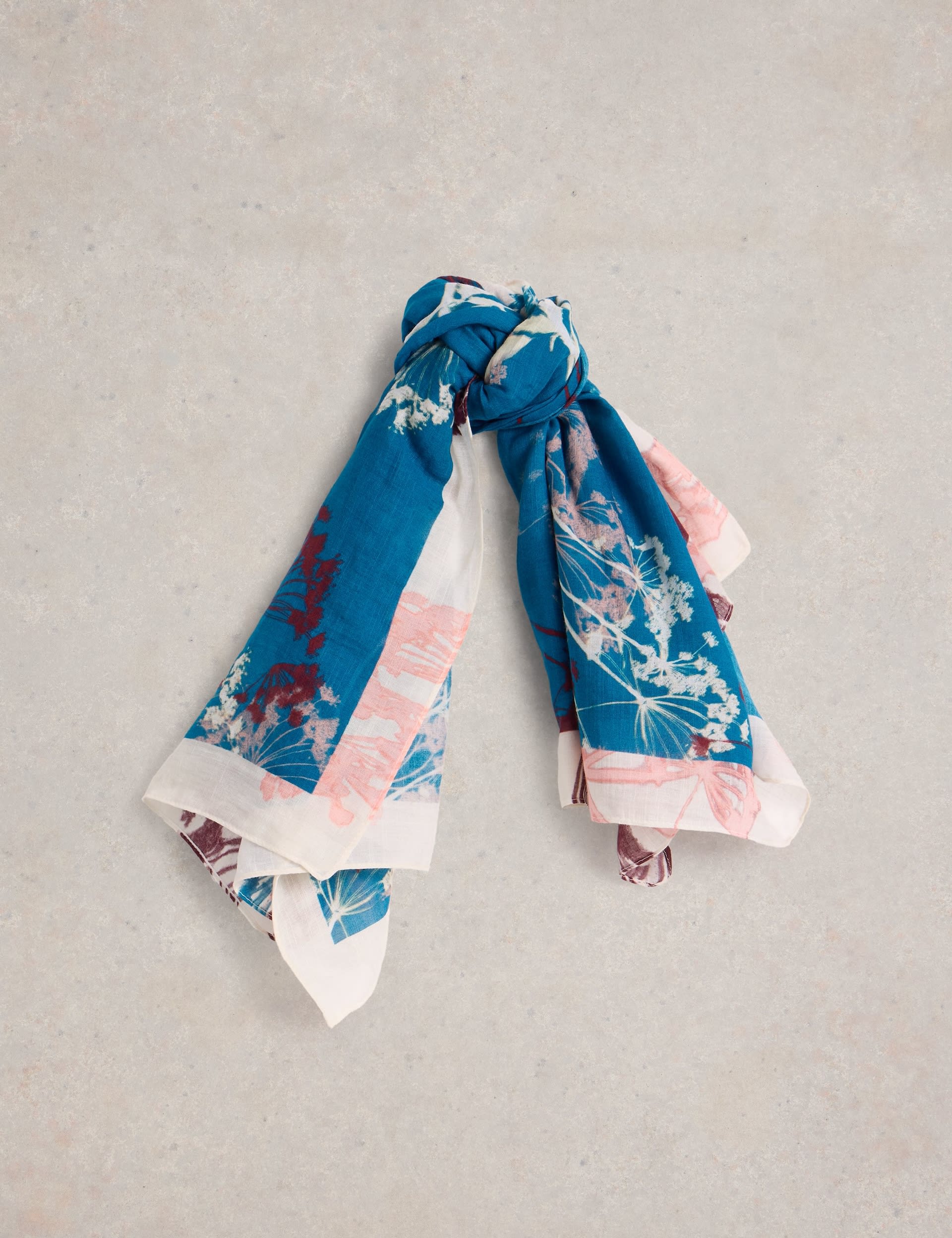 White Stuff Women's Cotton Blend Floral Square Scarf - Blue Mix, Blue Mix