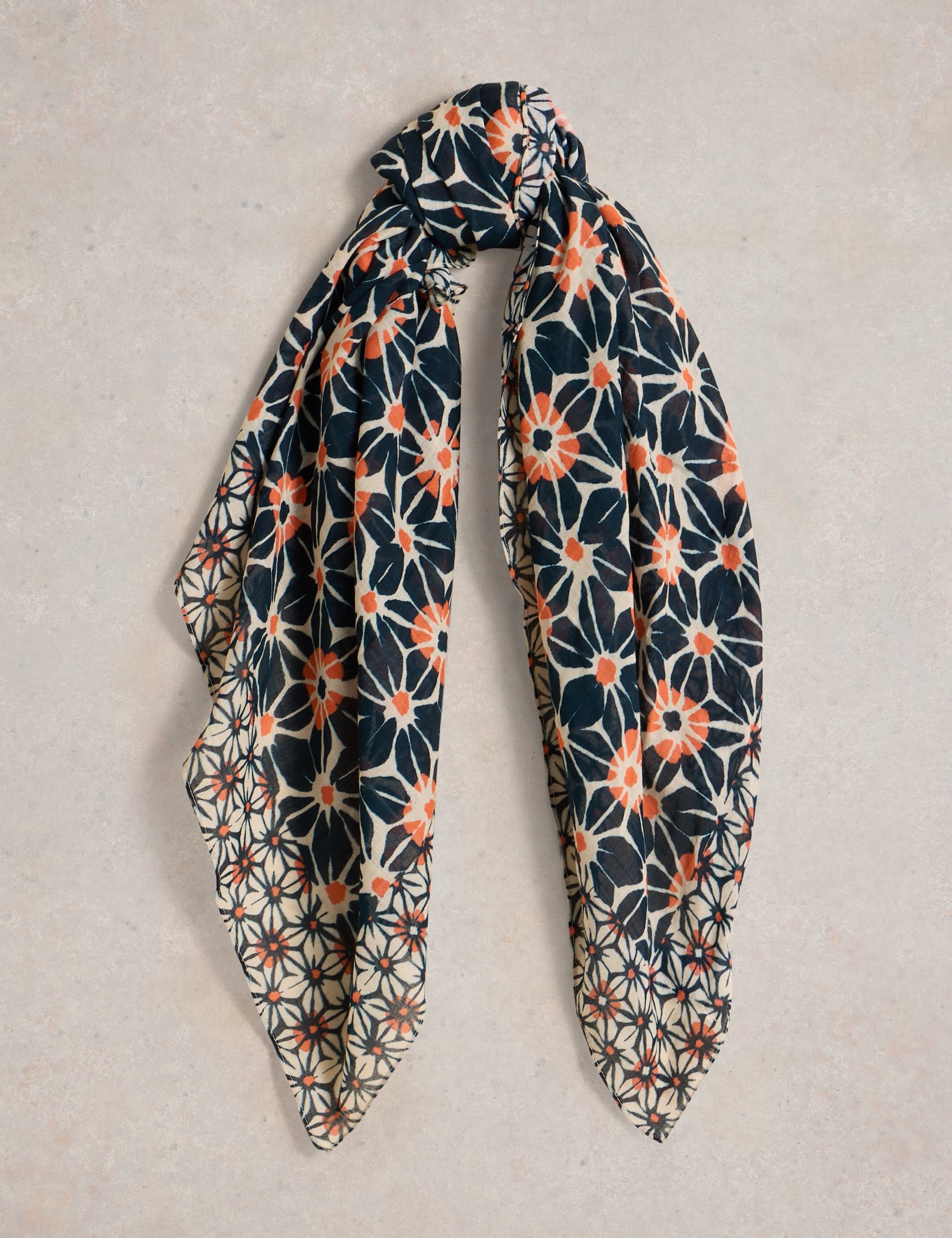 White Stuff Women's Cotton Blend Batik Floral Scarf - Navy Mix, Navy Mix