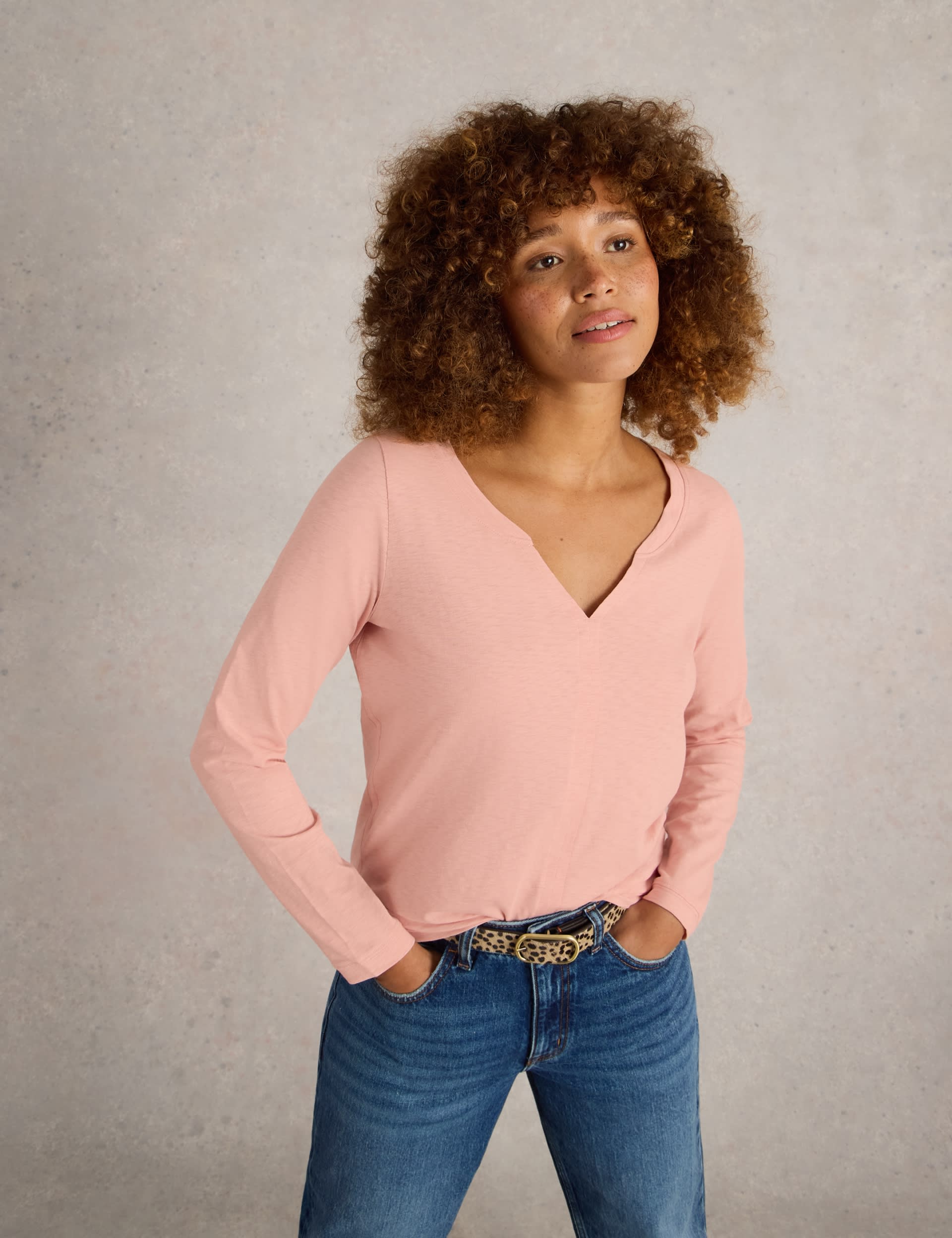 White Stuff Women's Pure Cotton V-Neck Top - 12 - Pink Mix, Pink Mix