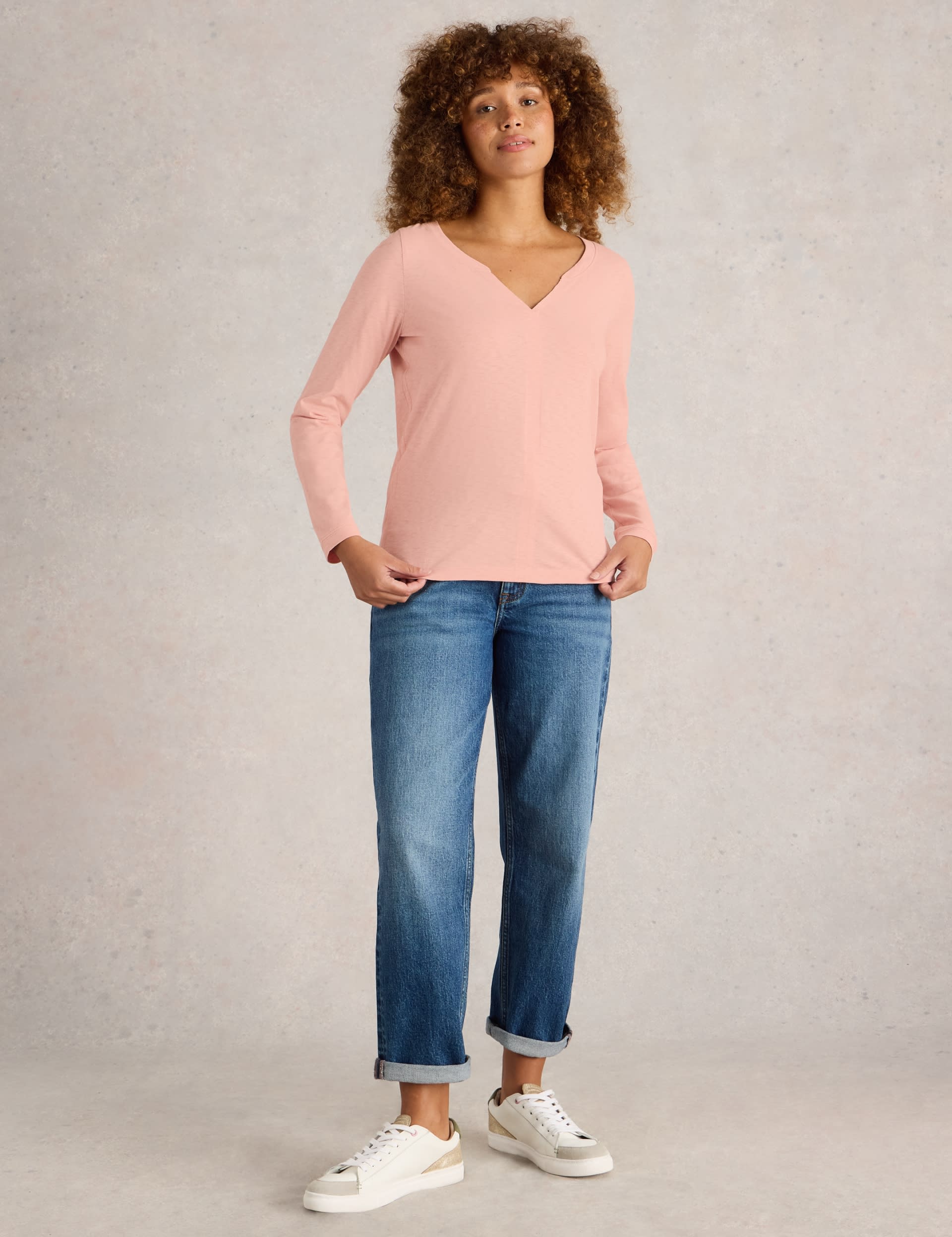 White Stuff Women's Pure Cotton V-Neck Top - 12 - Pink Mix, Pink Mix