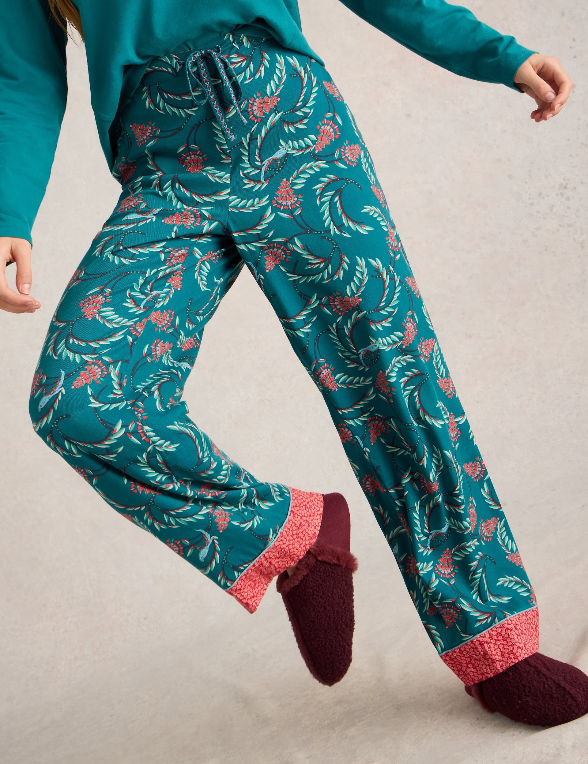 White Stuff Women's Cotton Rich Printed Pyjama Bottoms - SREG - Teal Mix, Teal Mix