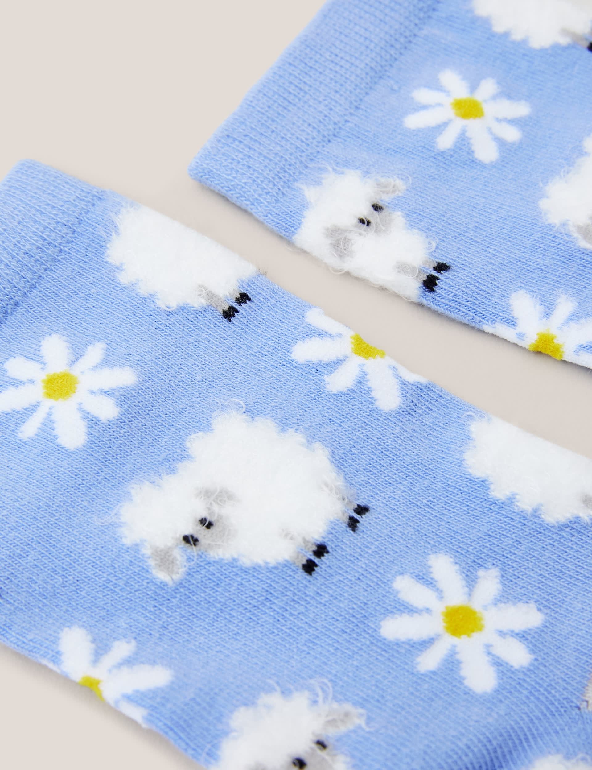 White Stuff Women's Cotton Rich Fluffy Sheep Ankle High Socks - 6-8 - Blue Mix, Blue Mix