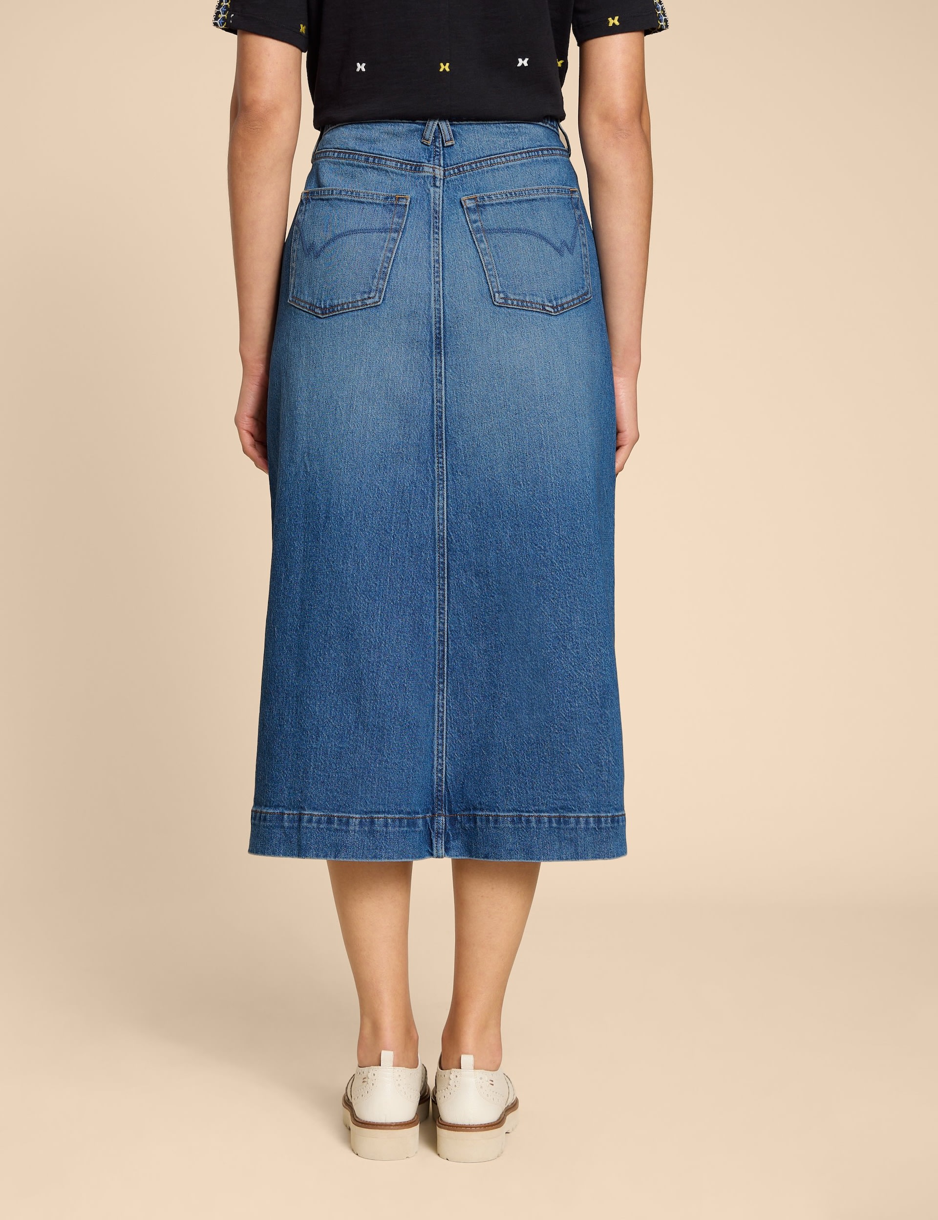 White Stuff Women's Denim Midi Skirt - 10 - Light Denim, Light Denim