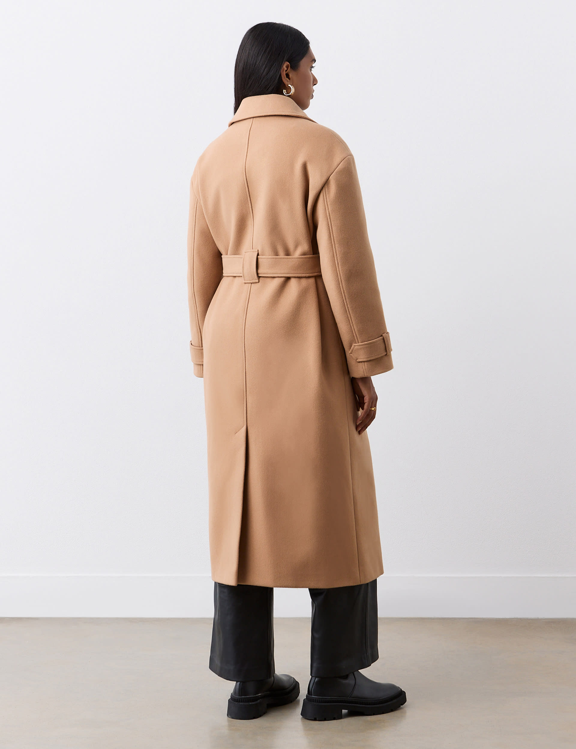 Finery London Women's Belted Longline Coat - 16 - Camel, Charcoal,Camel