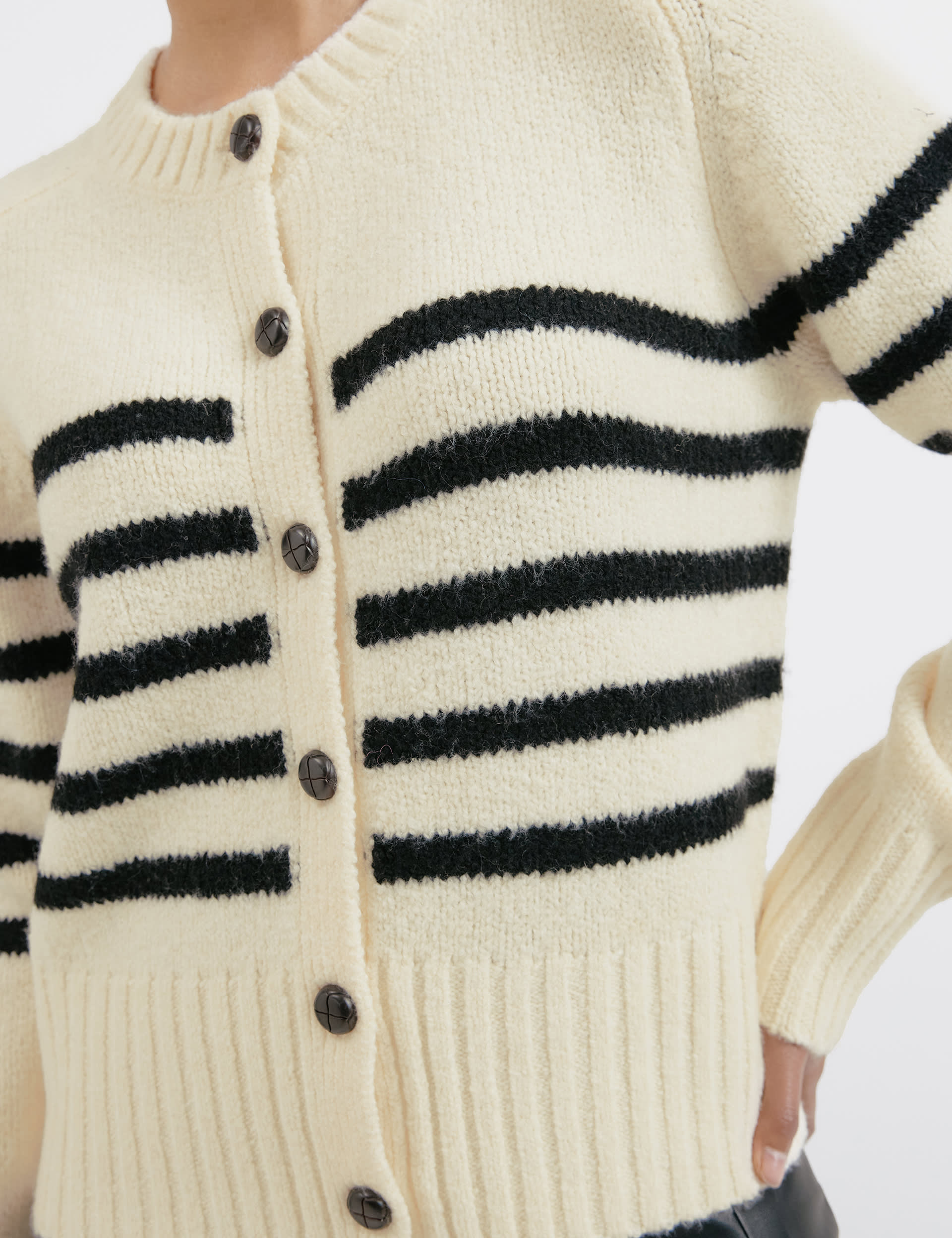 Albaray Women's Striped Crew Neck Cardigan with Wool - 8 - Cream Mix, Cream Mix