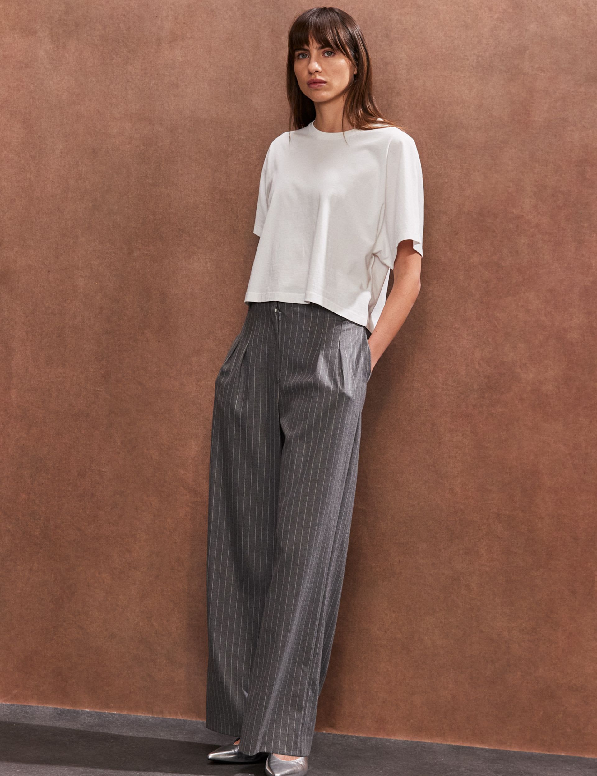 Ro&Zo Women's Pinstripe Wide Leg Trousers - 12PET - Grey Mix, Grey Mix