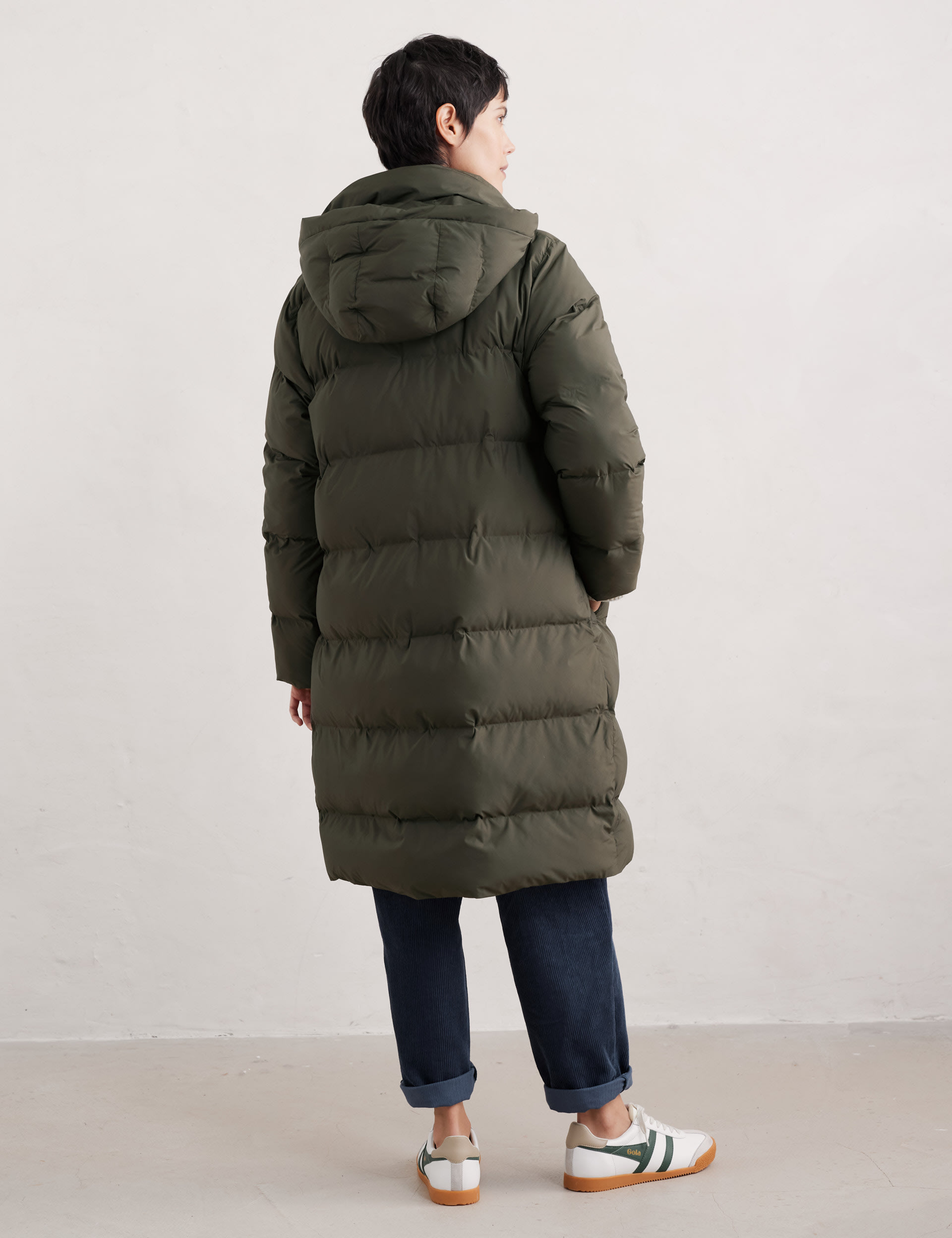 Seasalt Cornwall Women's Hooded Longline Puffer Coat - 14REG - Green, Green,Navy