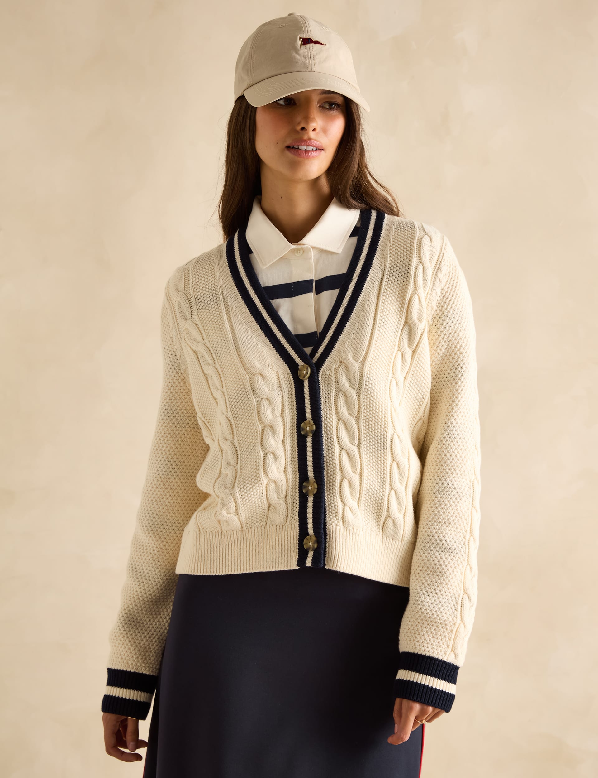 Joules Women's Pure Cotton Textured V-Neck Cardigan - XL - Cream, Cream