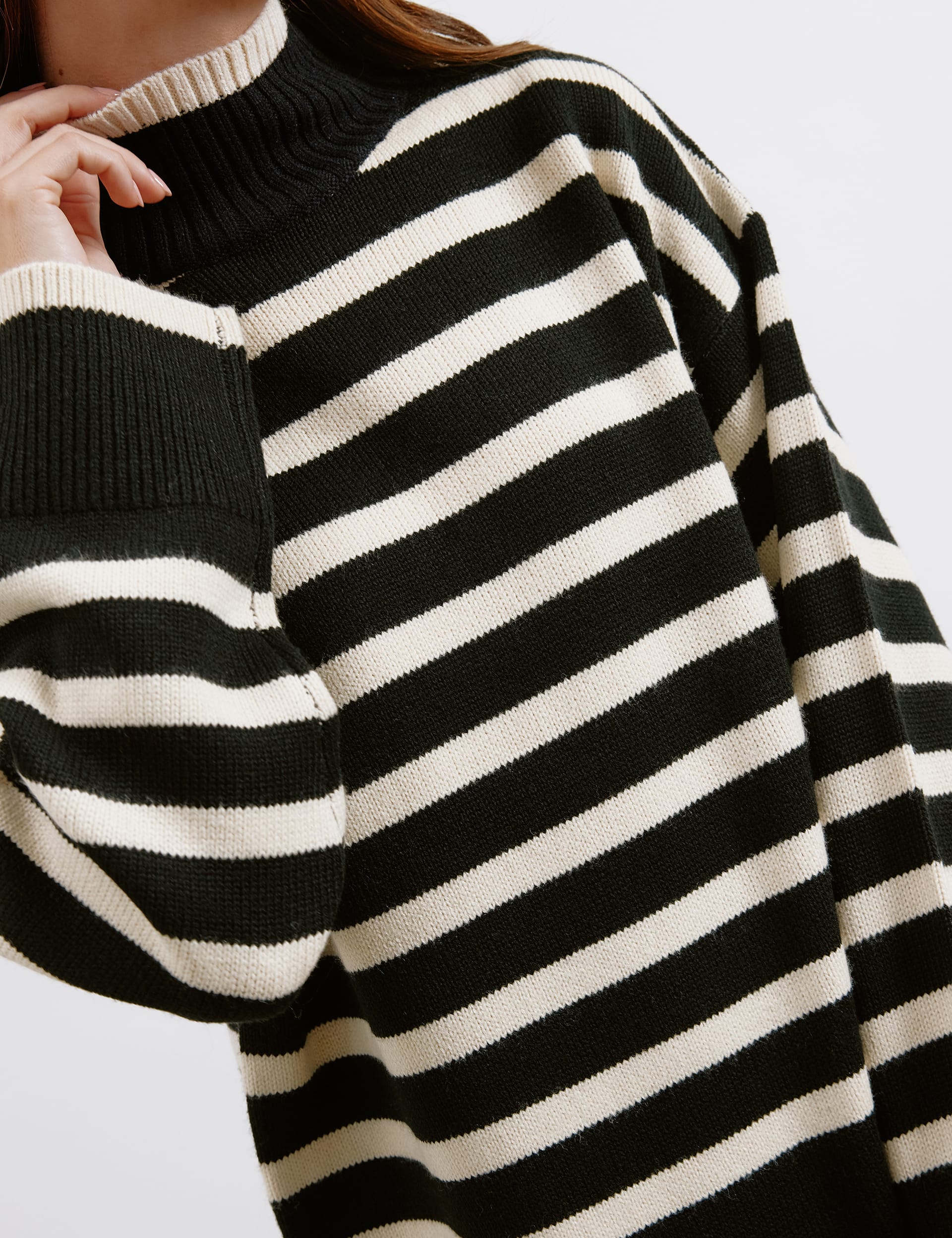 Albaray Women's Striped Funnel Neck Jumper with Wool - 12 - Black Mix, Black Mix