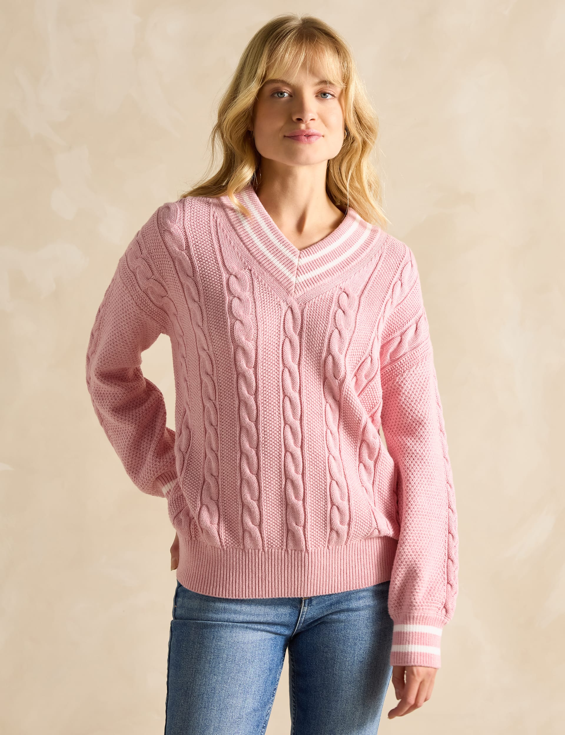 Joules Women's Pure Cotton Cable Knit Jumper - Pink Mix, Pink Mix