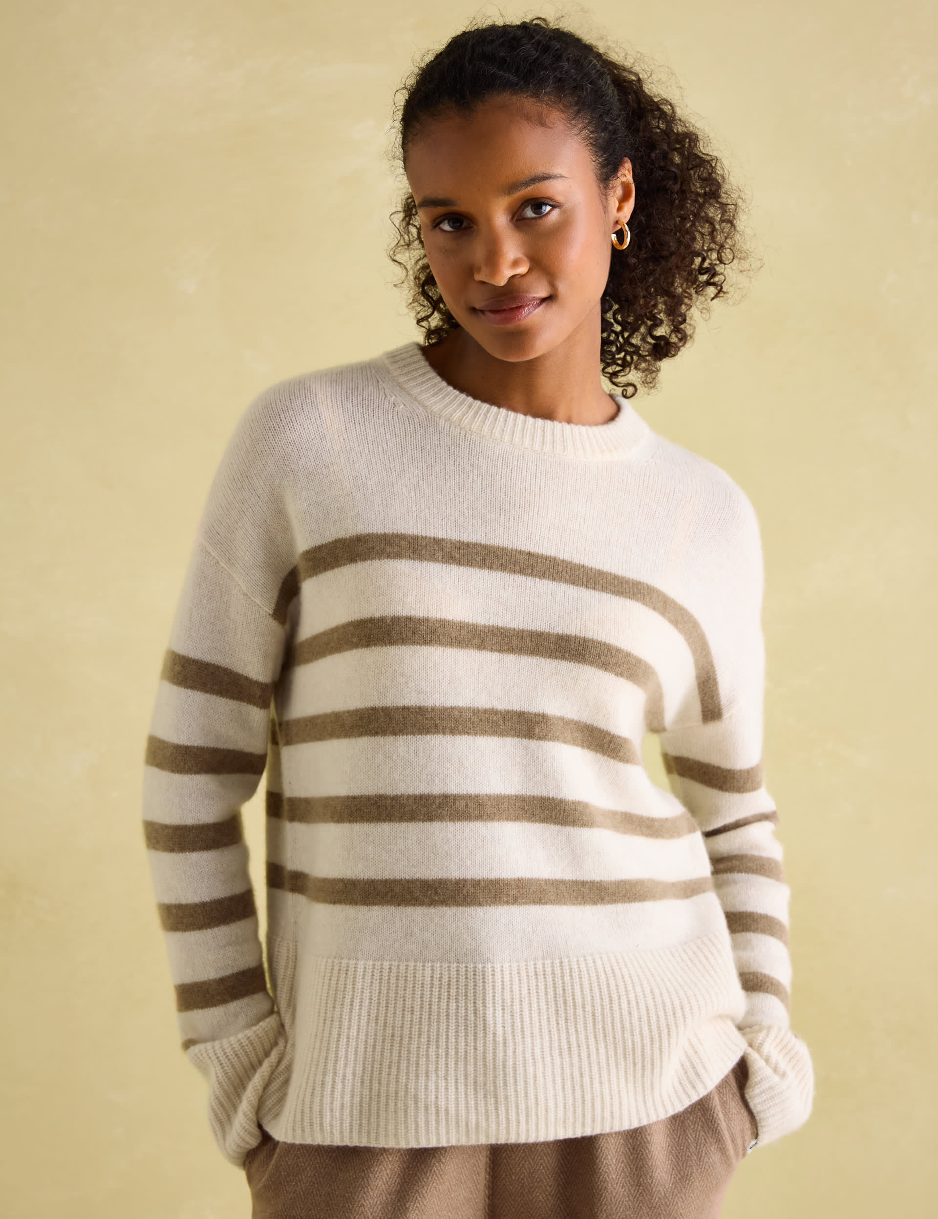 Joules Women's Pure Cashmere Striped Crew Neck Jumper - 12 - White Mix, White Mix