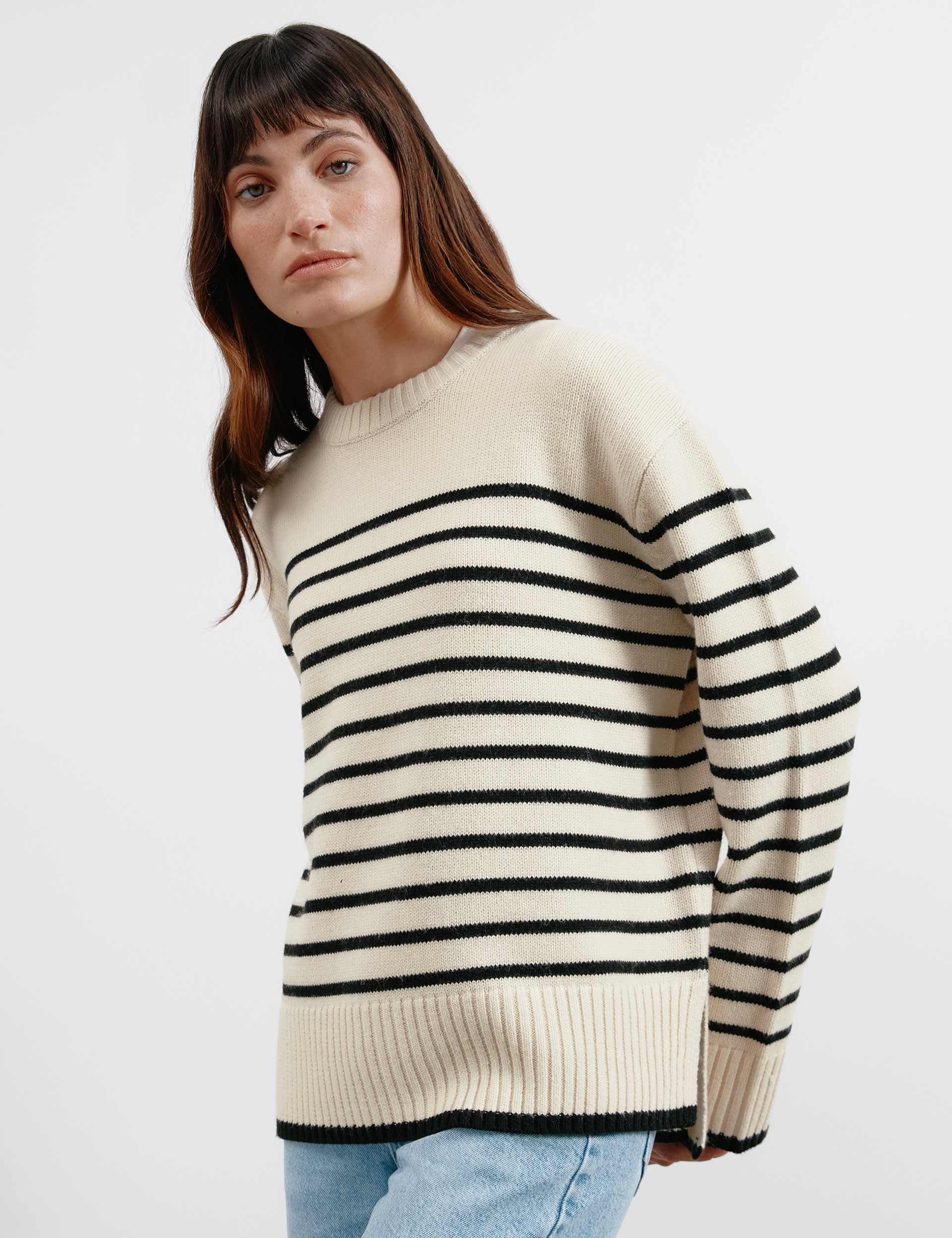 Albaray Women's Striped Crew Neck Jumper with Wool - 8 - Cream Mix, Cream Mix