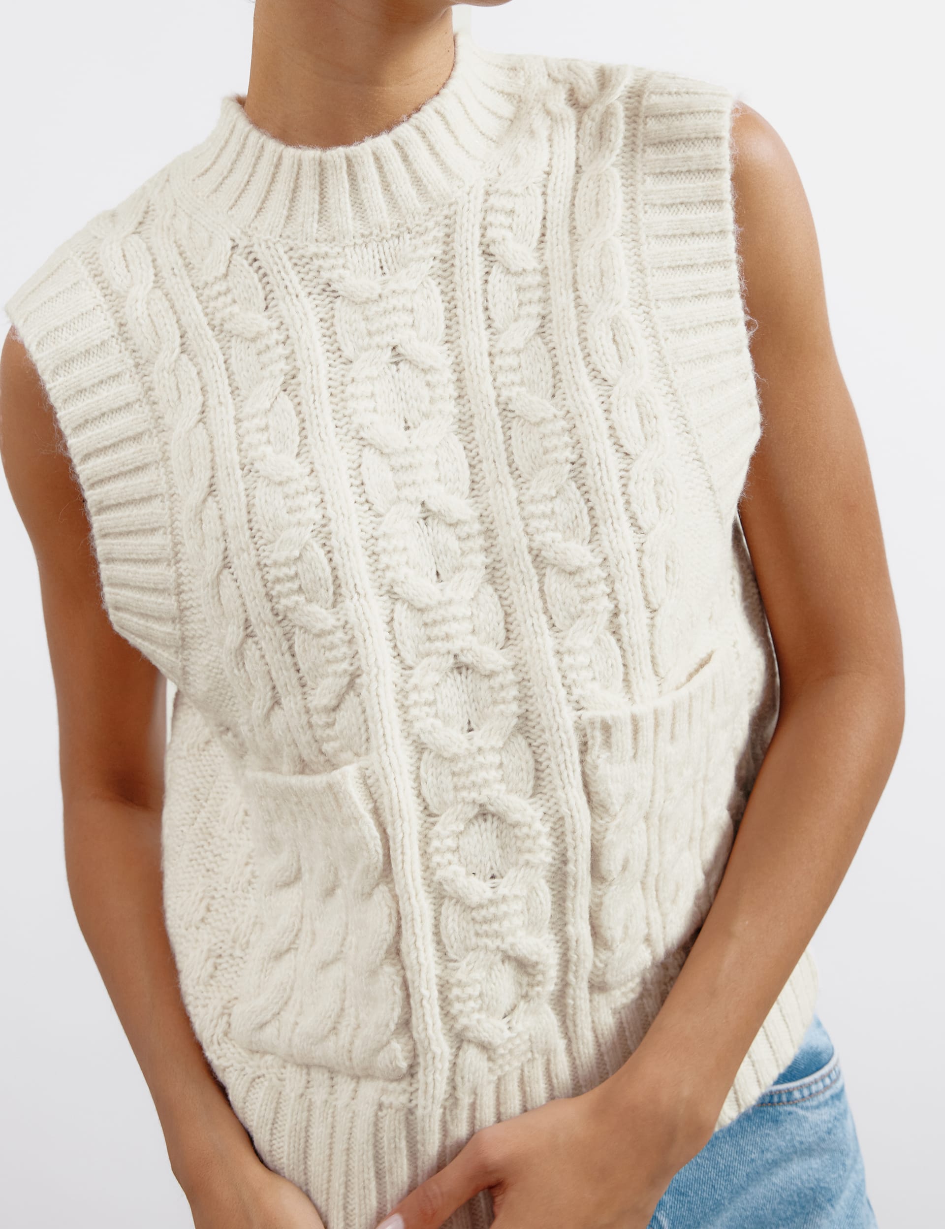 Albaray Women's Textured Vest with Wool - 10 - Cream, Cream