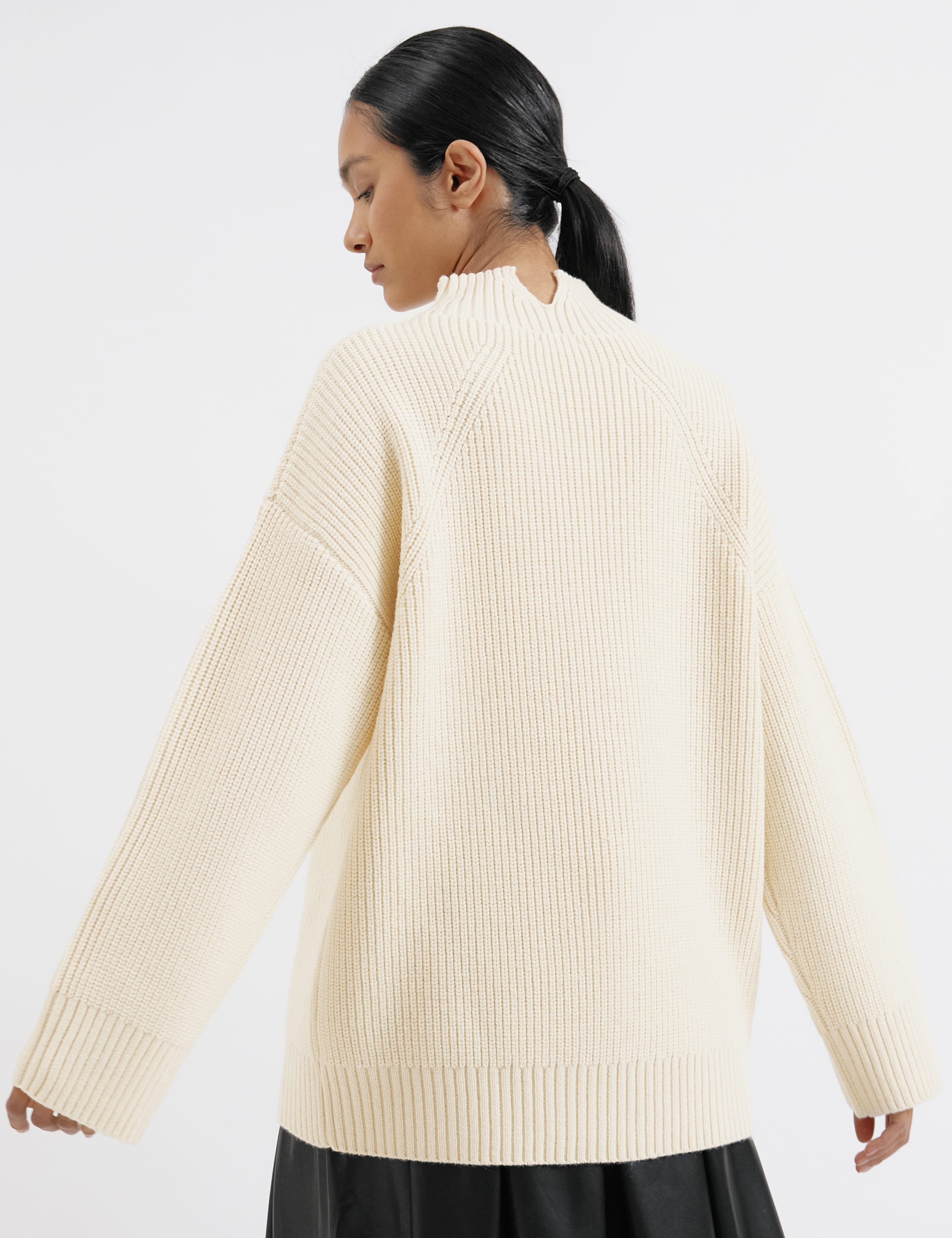 Albaray Women's Ribbed Funnel Neck Jumper with Wool - 8 - Cream, Cream