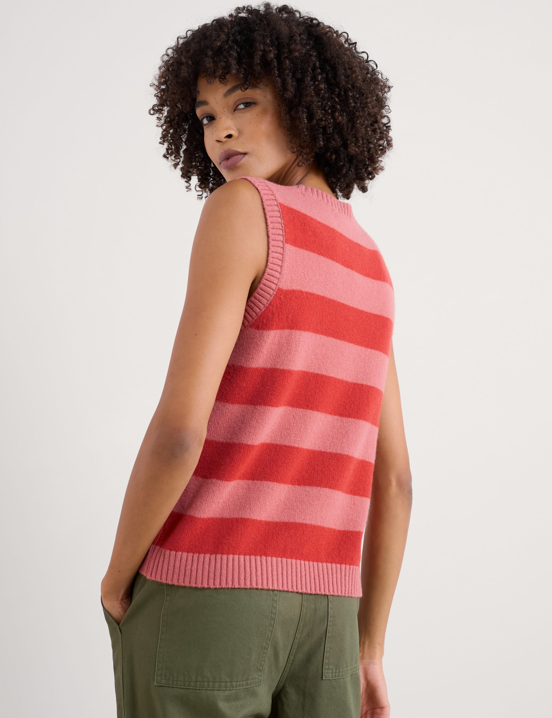 Seasalt Cornwall Women's Merino Wool Rich Striped Knitted Vest - 14 - Pink Mix, Pink Mix