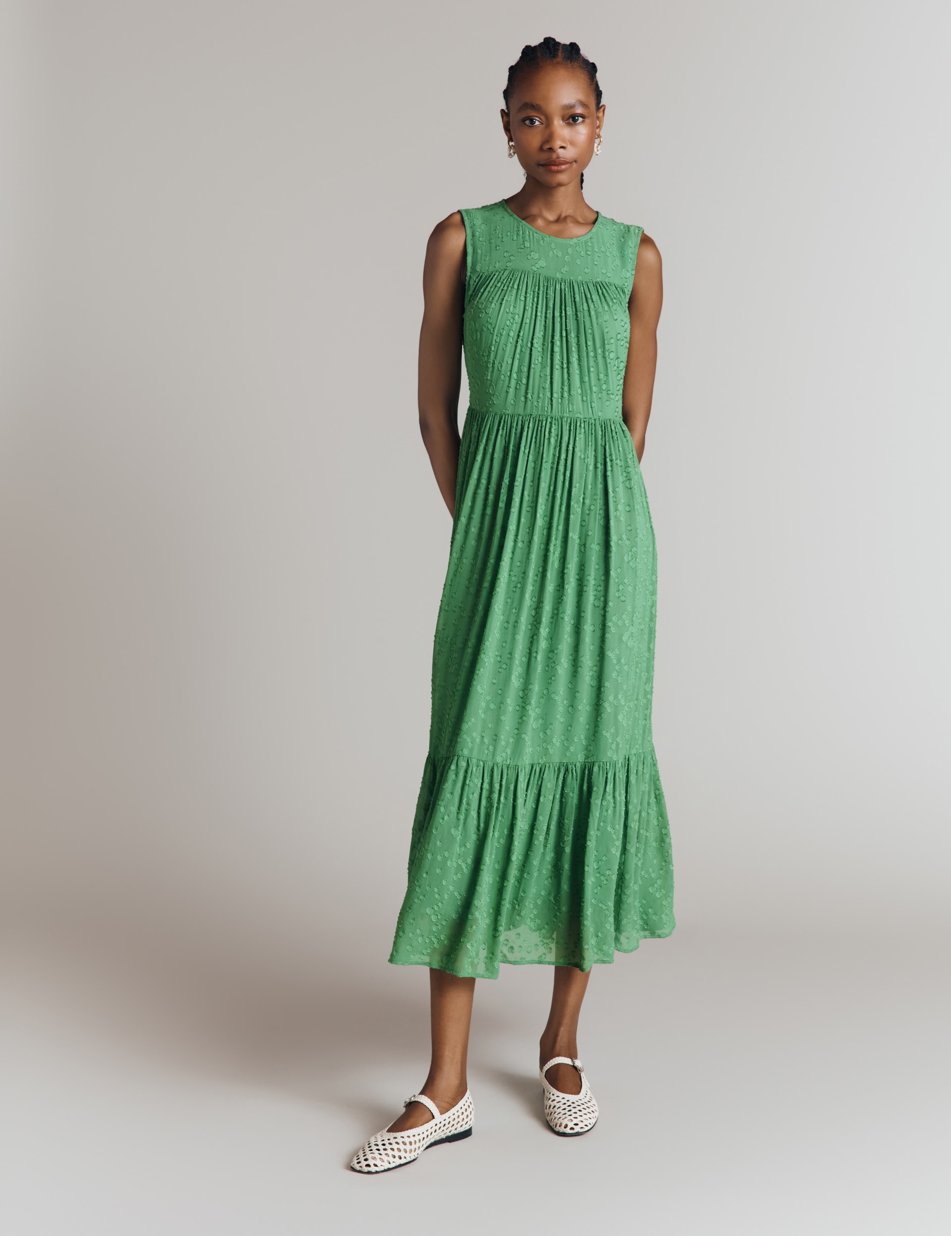 Ghost Women's Jacquard Midi Tiered Dress - Green, Green