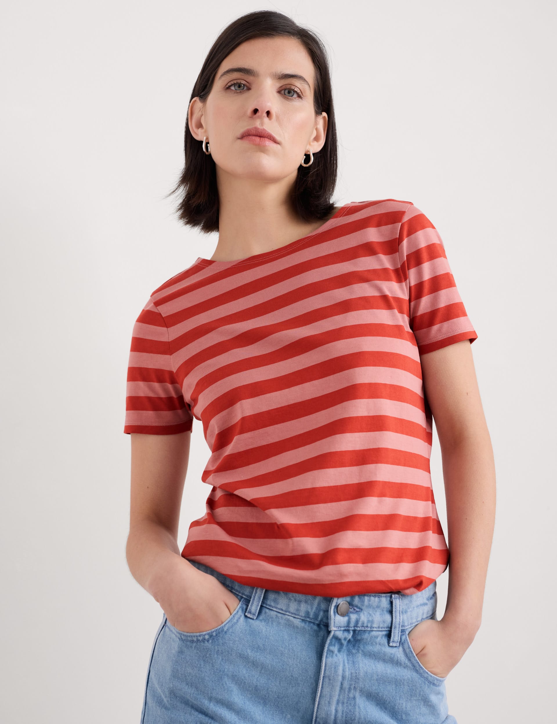 Seasalt Cornwall Women's Pure Cotton Striped T-Shirt - 14 - Pink Mix, Pink Mix