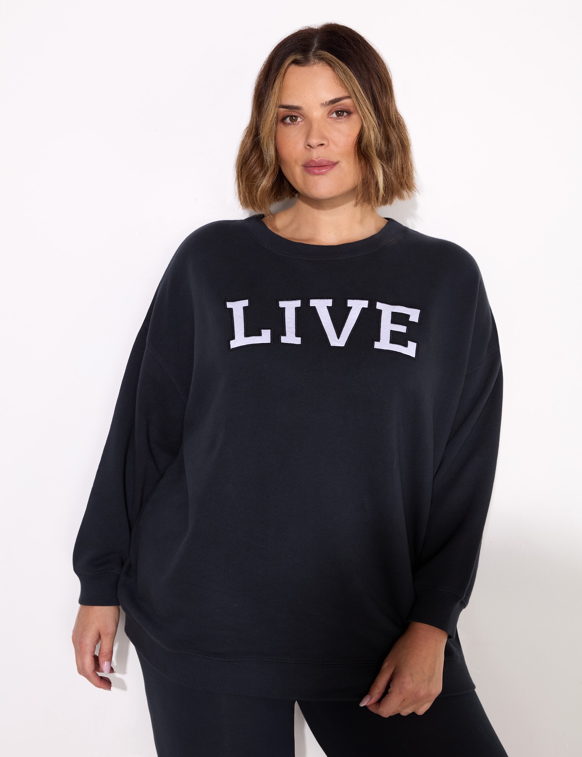 Live Unlimited London Women's Pure Cotton Oversized Slogan Sweatshirt - 18 - Navy Mix, Navy Mix