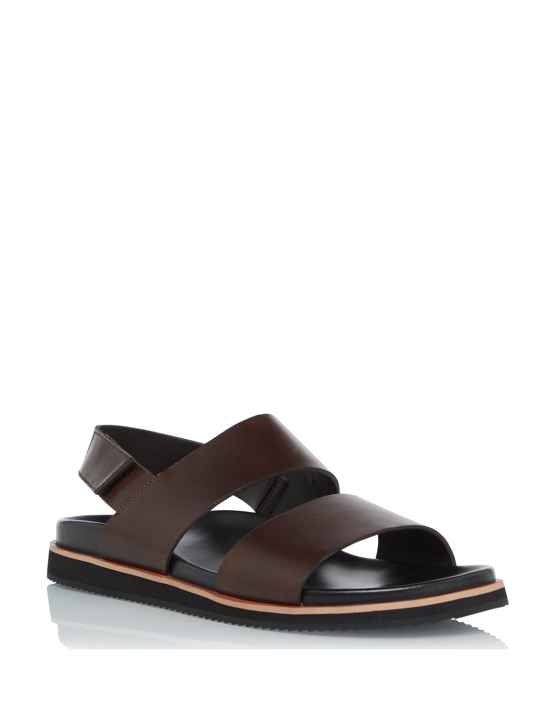 Dune London Men's Leather Riptape Sandals - 8 - Brown, Brown