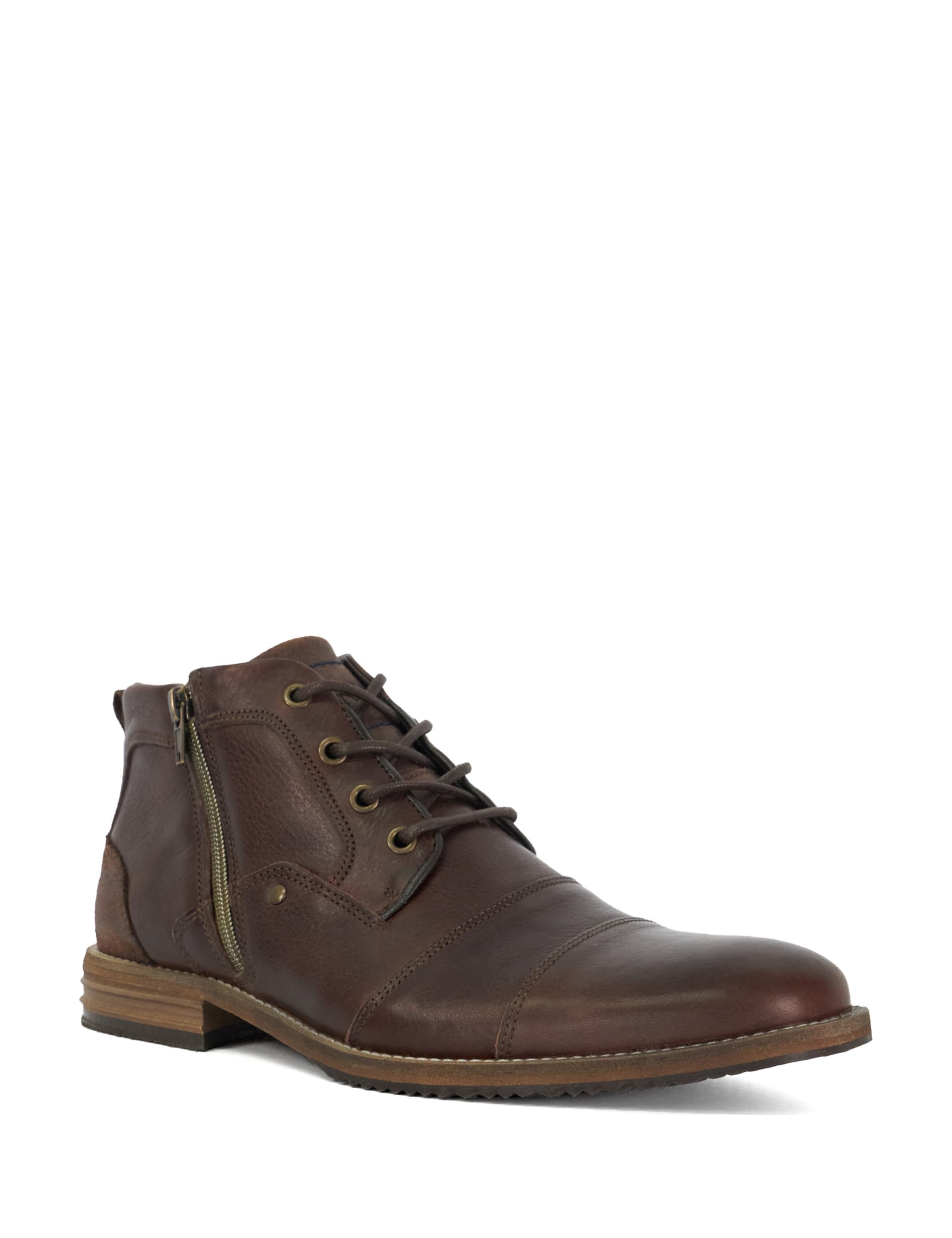 Dune London Men's Leather Side Zip Casual Boots - 10 - Brown, Brown