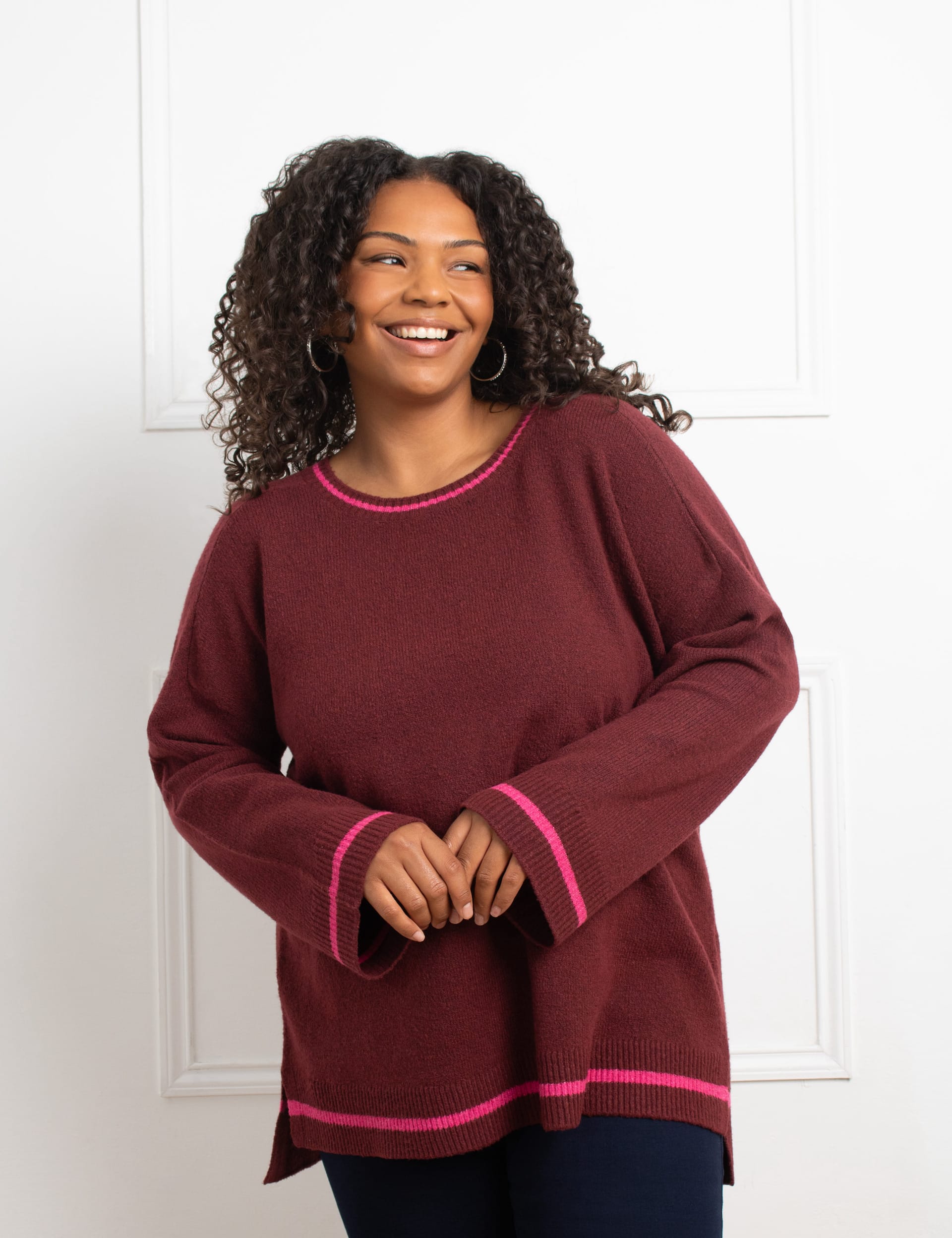 Live Unlimited London Women's Round Neck Jumper with Wool - 14 - Red Mix, Red Mix