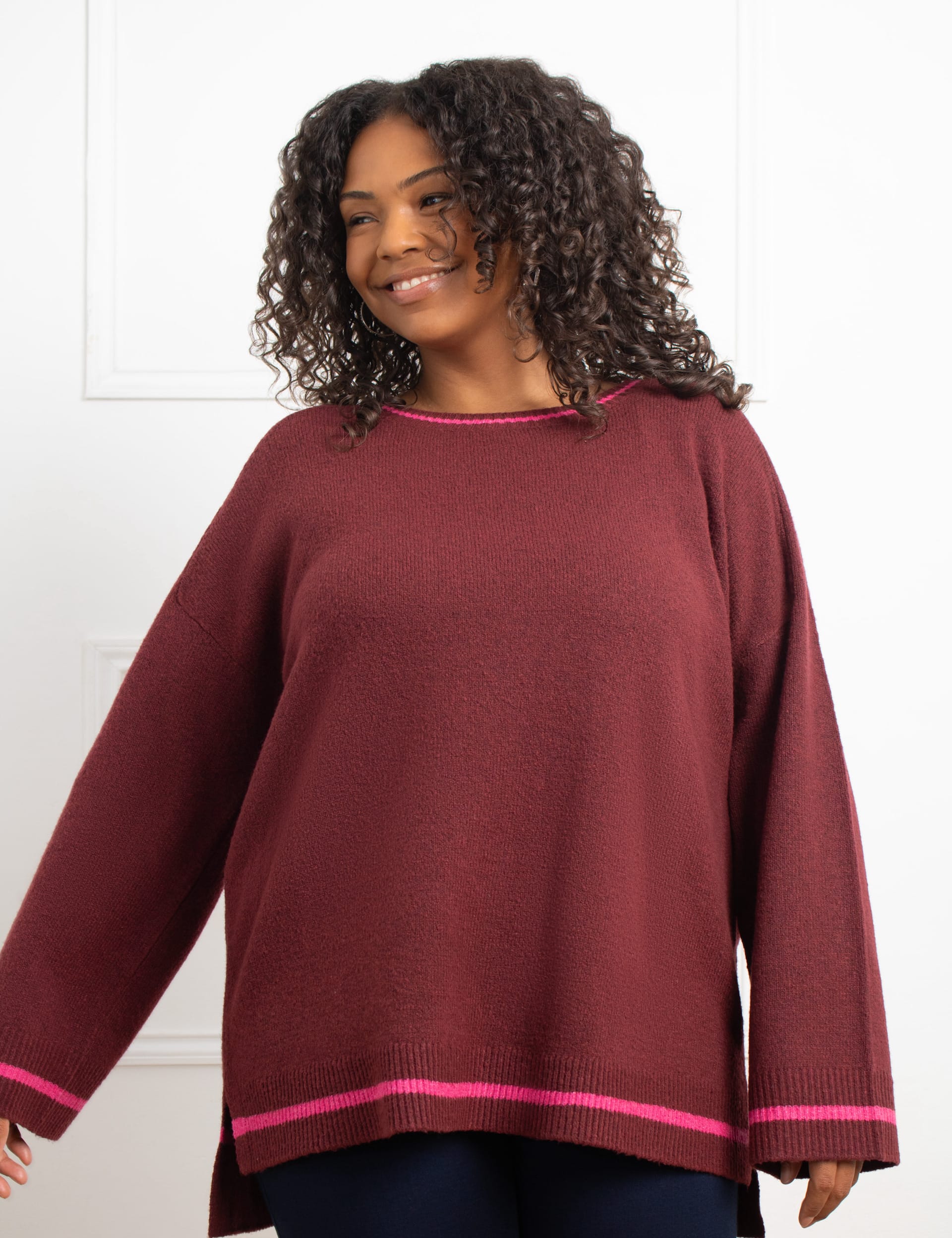 Live Unlimited London Women's Round Neck Jumper with Wool - 20 - Red Mix, Red Mix