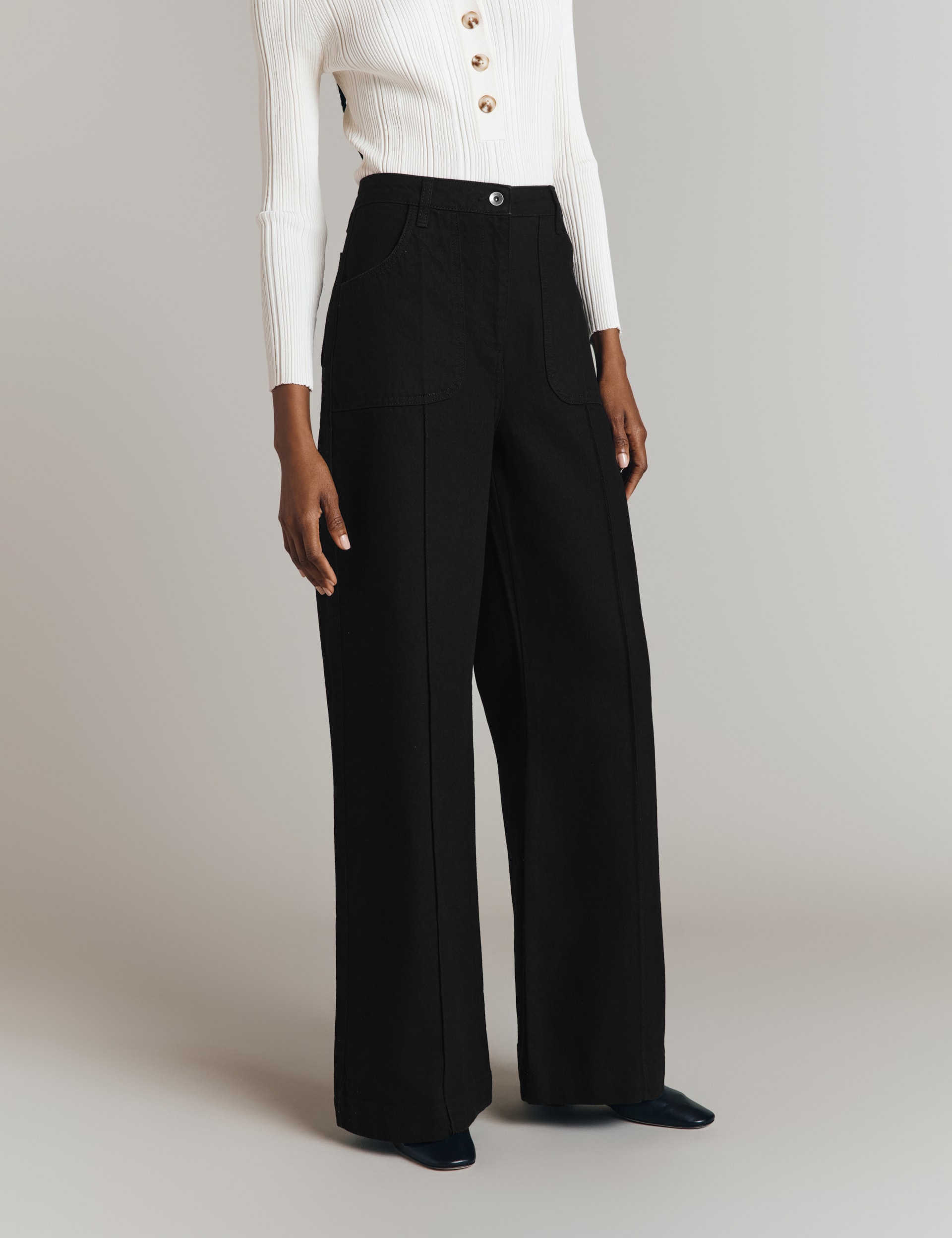 Ghost Women's Cotton Rich Wide Leg Trousers - Black, Black