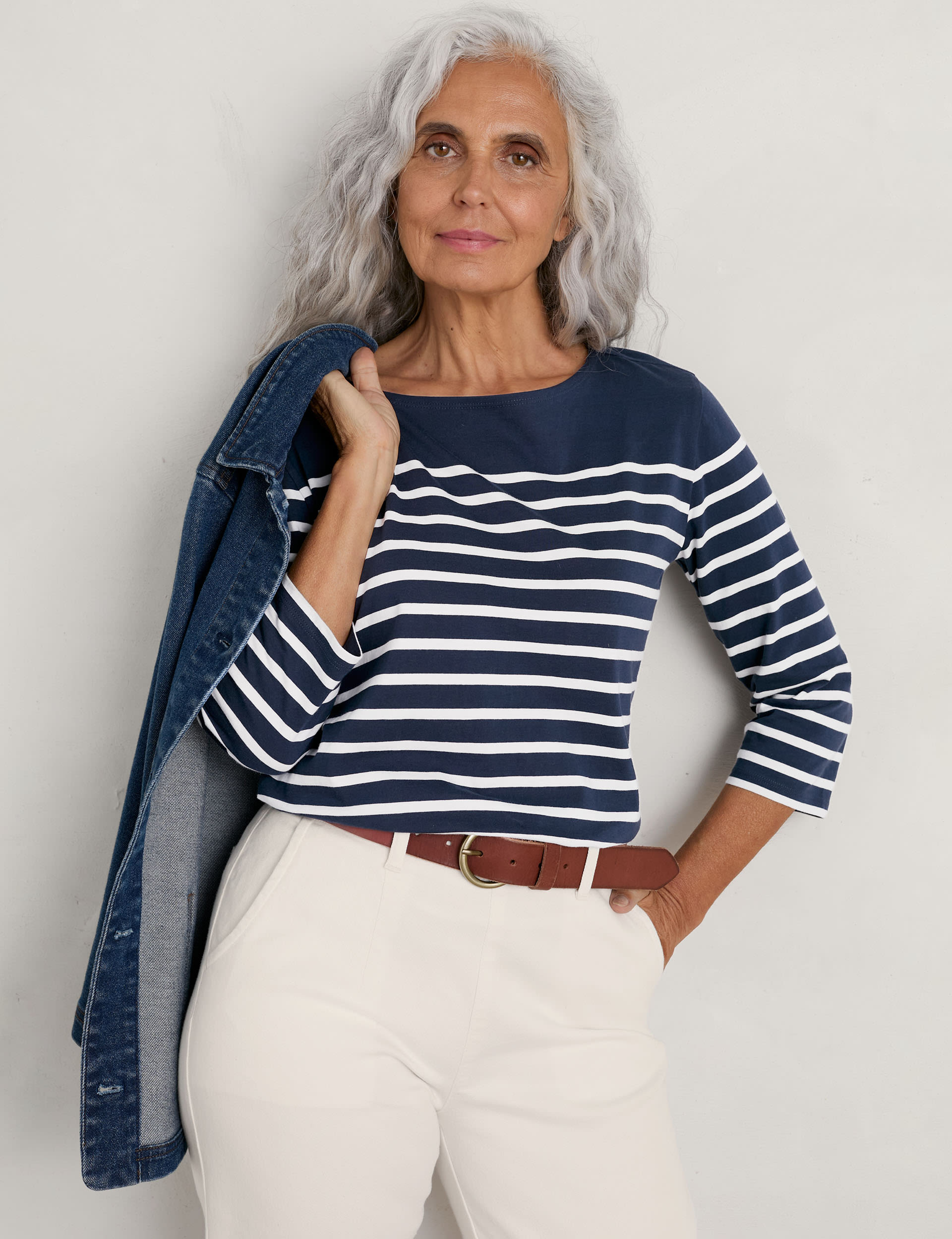 Seasalt Cornwall Women's Cotton Striped Top - 14 - Navy Mix, Navy Mix