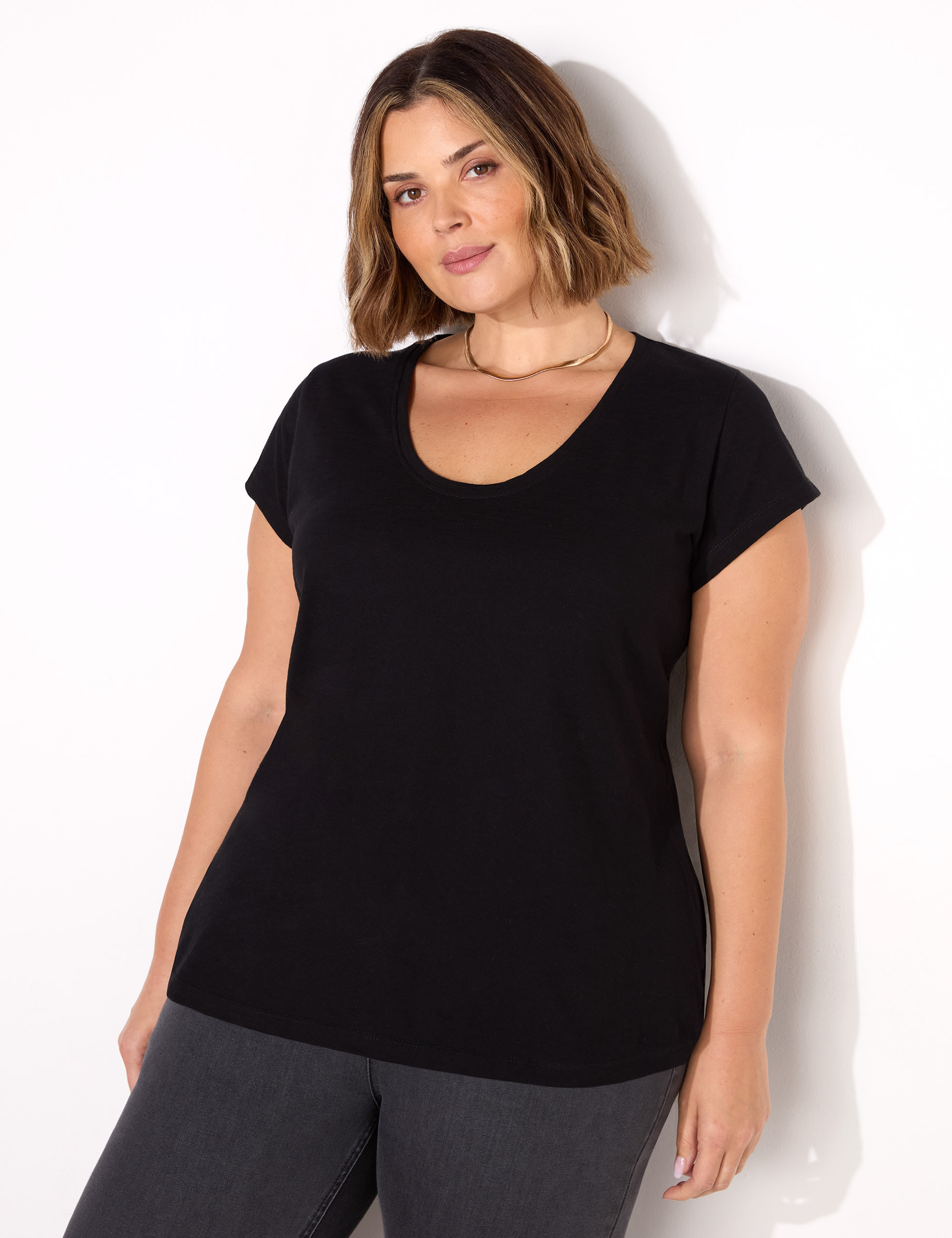 Live Unlimited London Women's Pure Cotton Scoop Neck T-Shirt - 18 - Black, Black