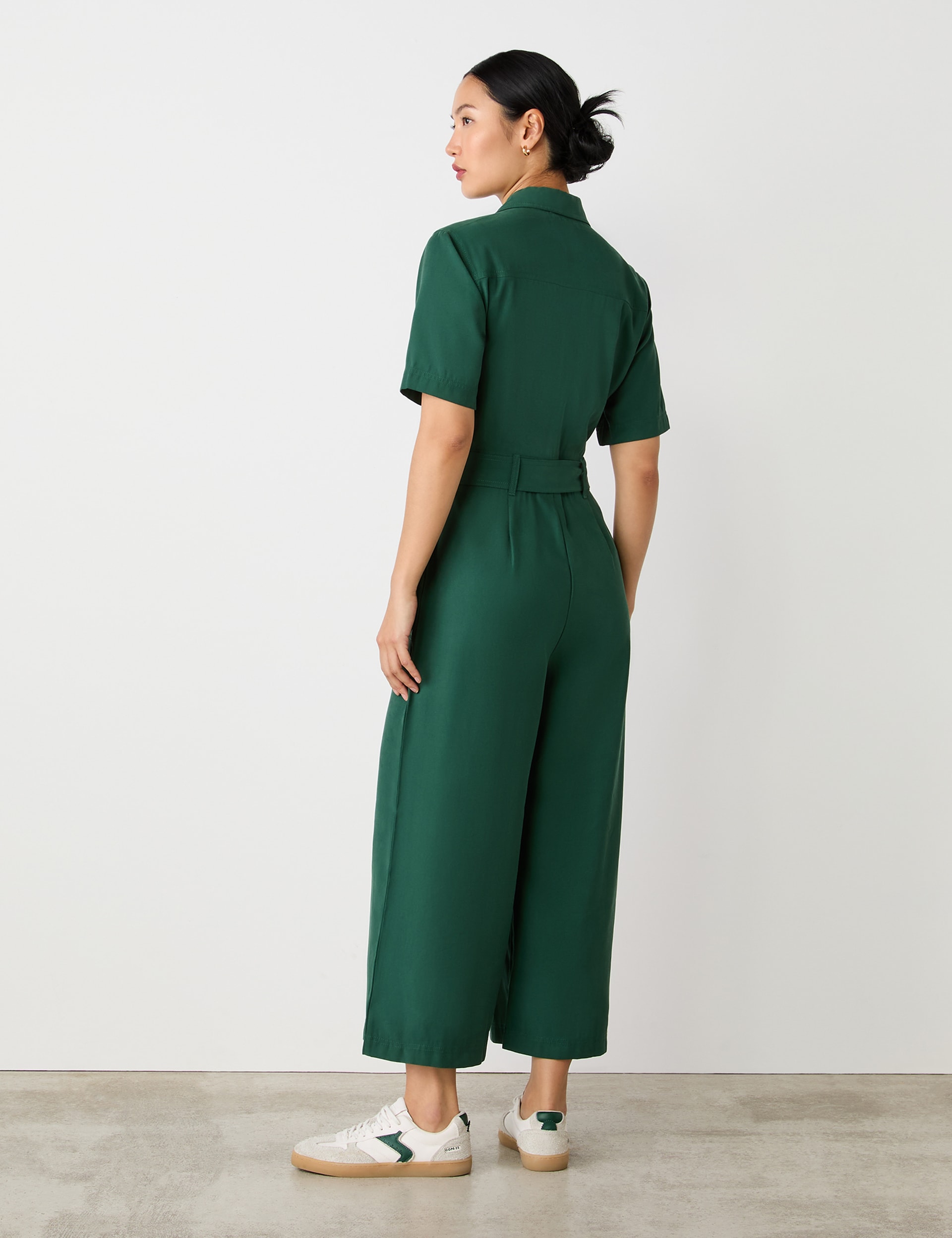 Finery London Women's Belted Short Sleeve Jumpsuit - 18 - Dark Green, Black,Dark Green