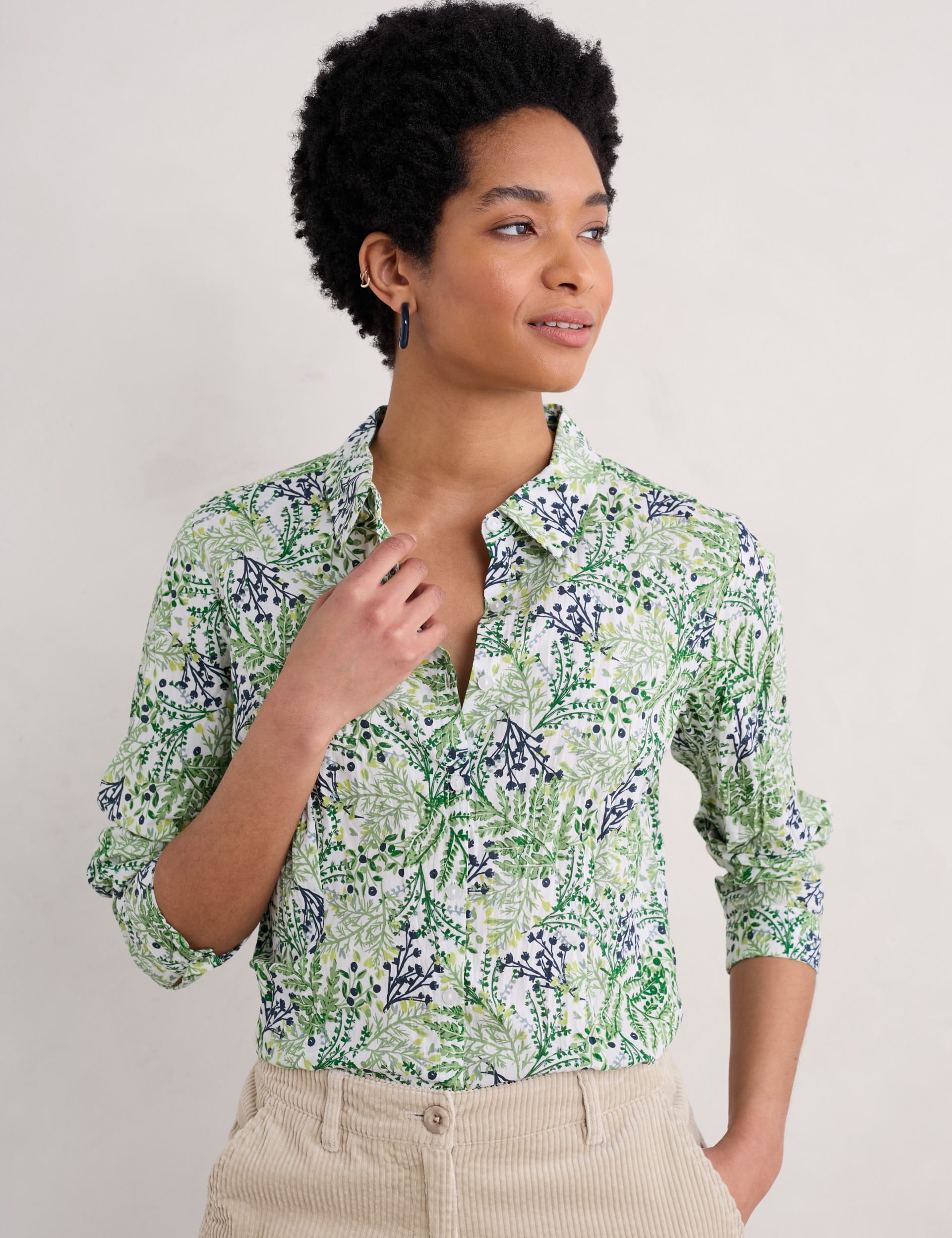 Seasalt Cornwall Women's Pure Cotton Floral Collared Shirt - 18 - Green Mix, Green Mix