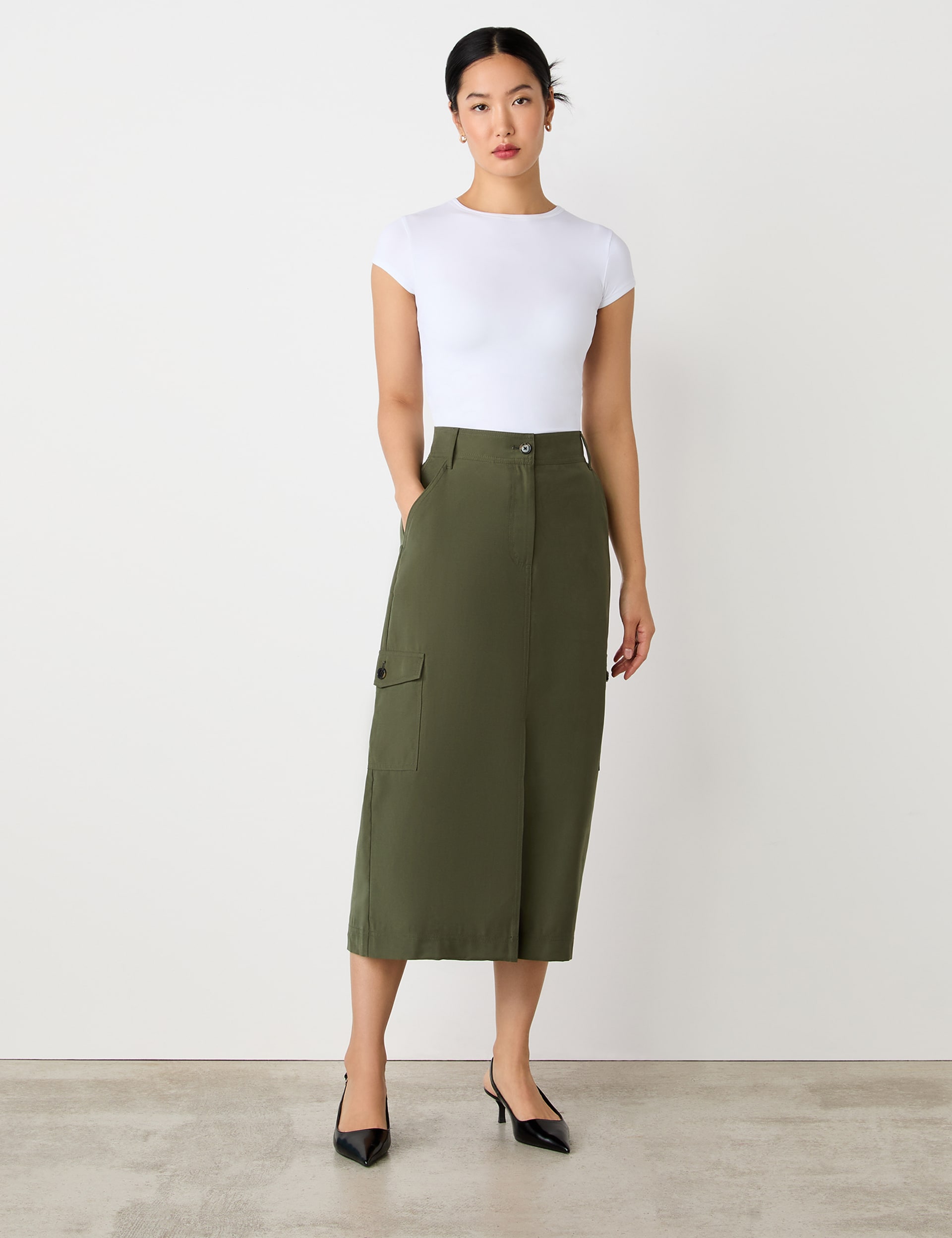 Finery London Women's Split Front Midi Pencil Skirt - 16 - Green, Green,Black