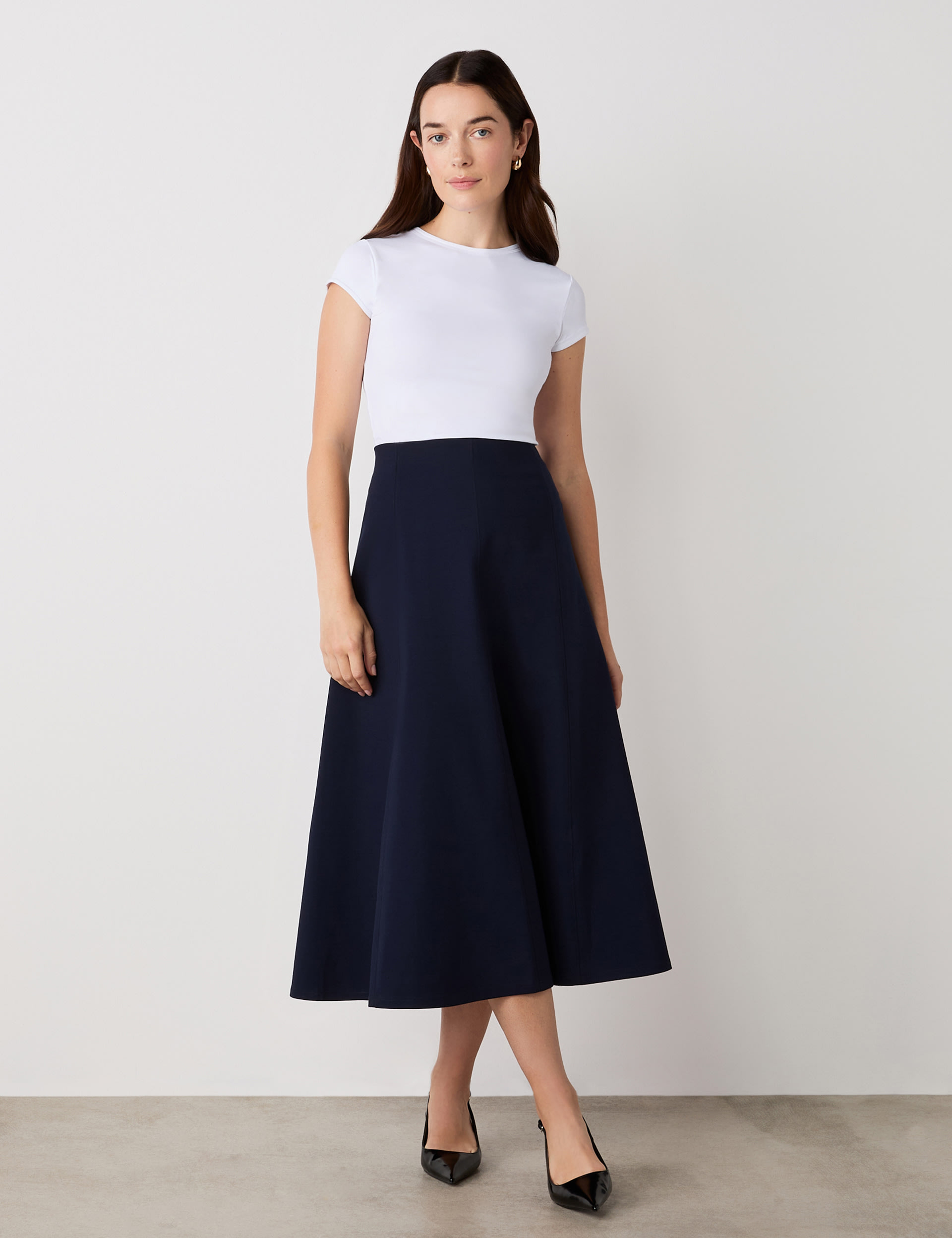 Finery London Women's Jersey Midi Skirt - 16 - Navy, Navy,Brown,Black