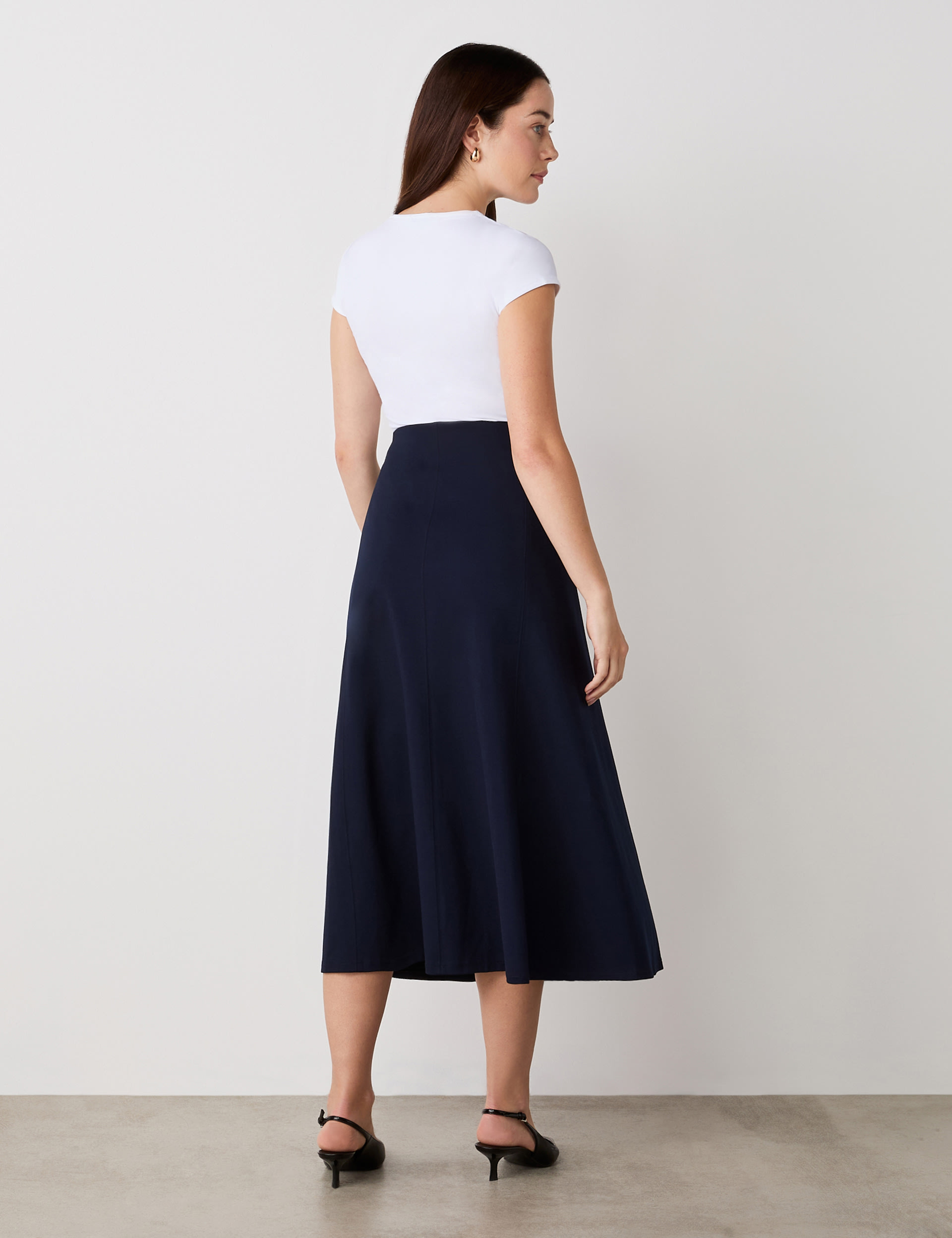 Finery London Women's Jersey Midi Skirt - 16 - Navy, Brown,Black,Navy