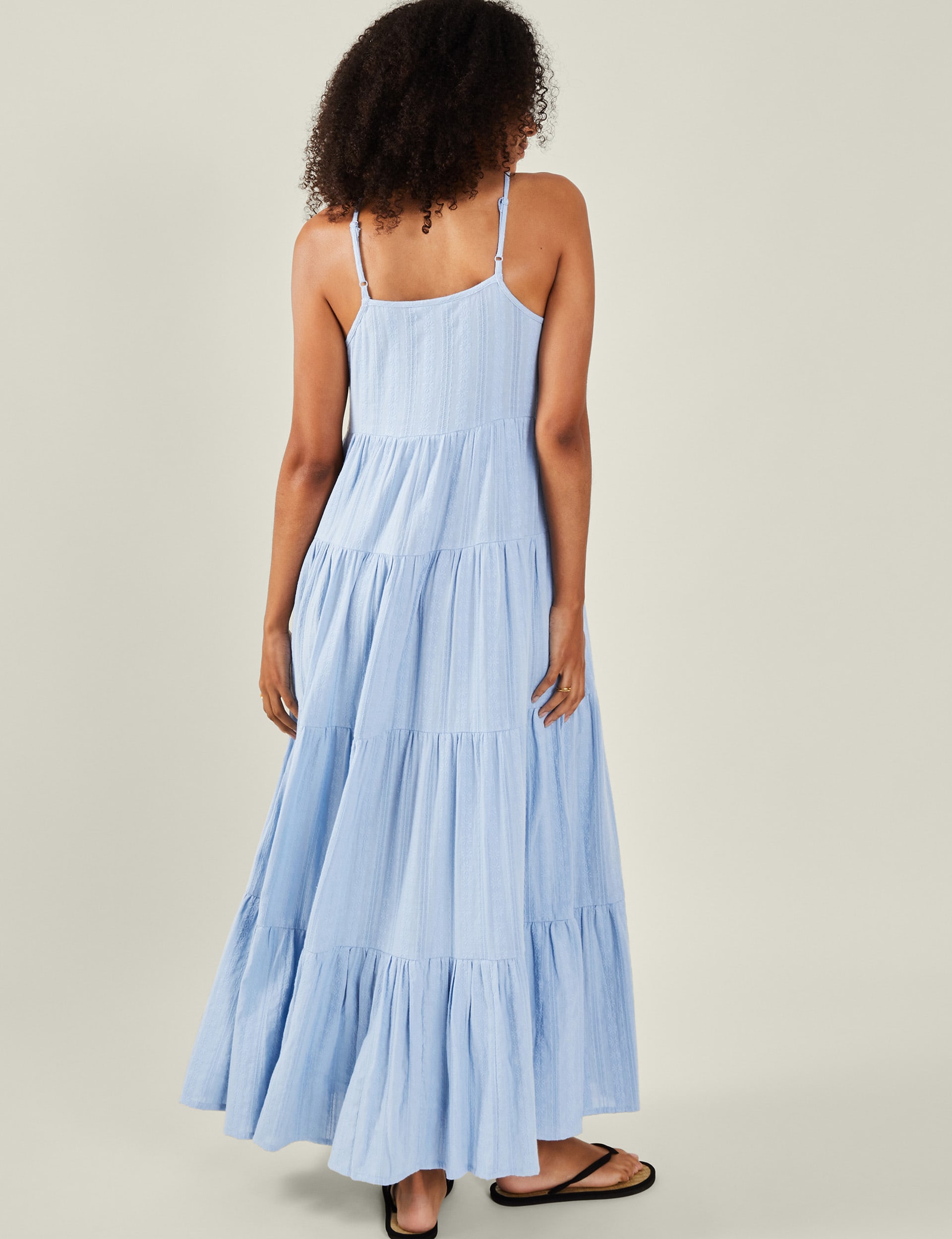 Accessorize Women's Pure Cotton Jacquard Strappy Maxi Dress - Blue, Blue