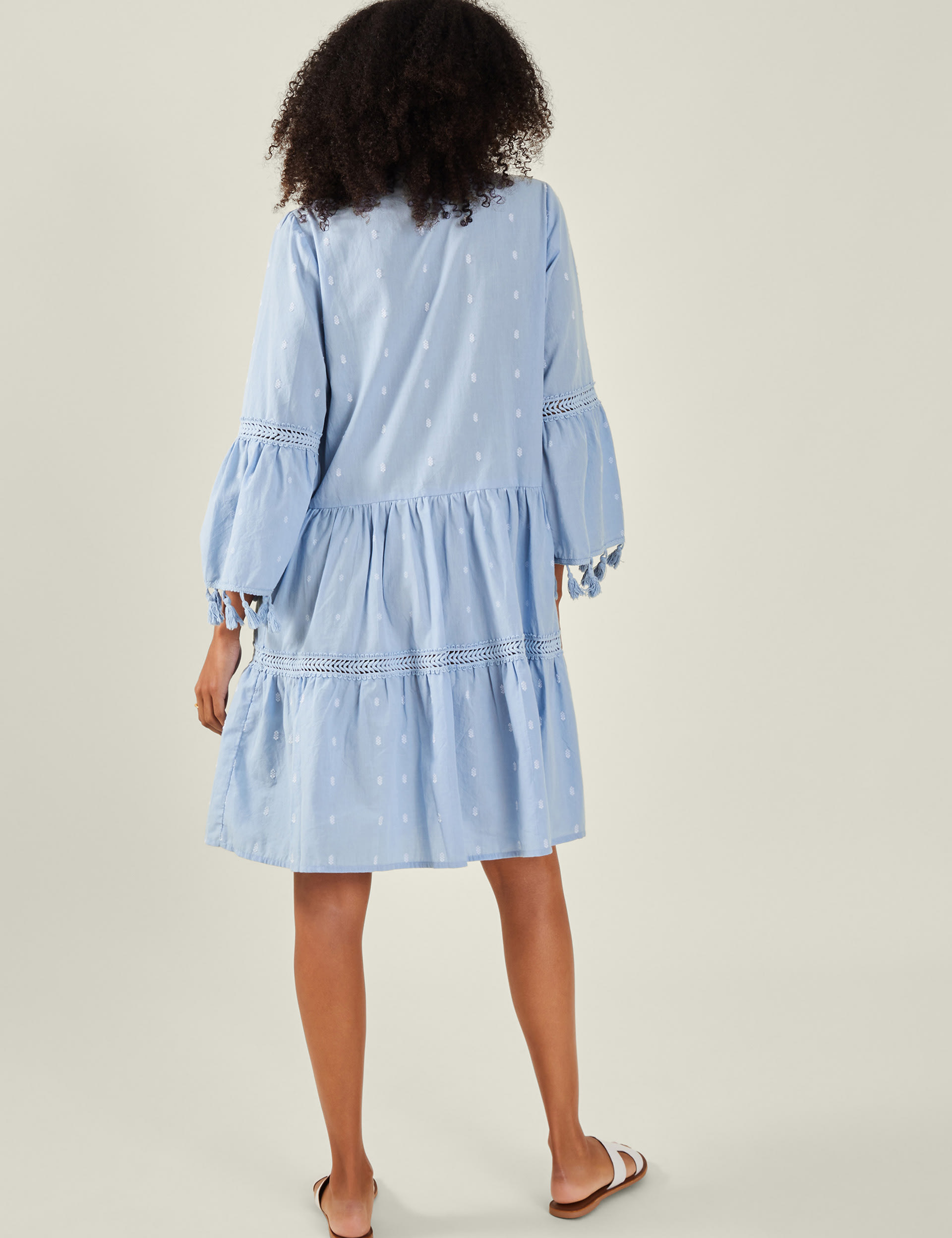 Accessorize Women's Pure Cotton V-Neck Embroidered Beach Dress - Blue Mix, Blue Mix