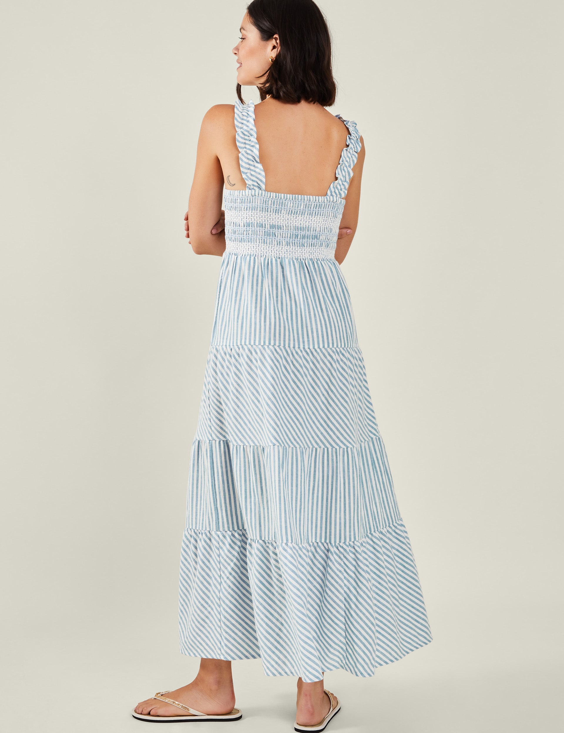 Accessorize Women's Pure Cotton Striped Maxi Beach Dress - Blue Mix, Blue Mix