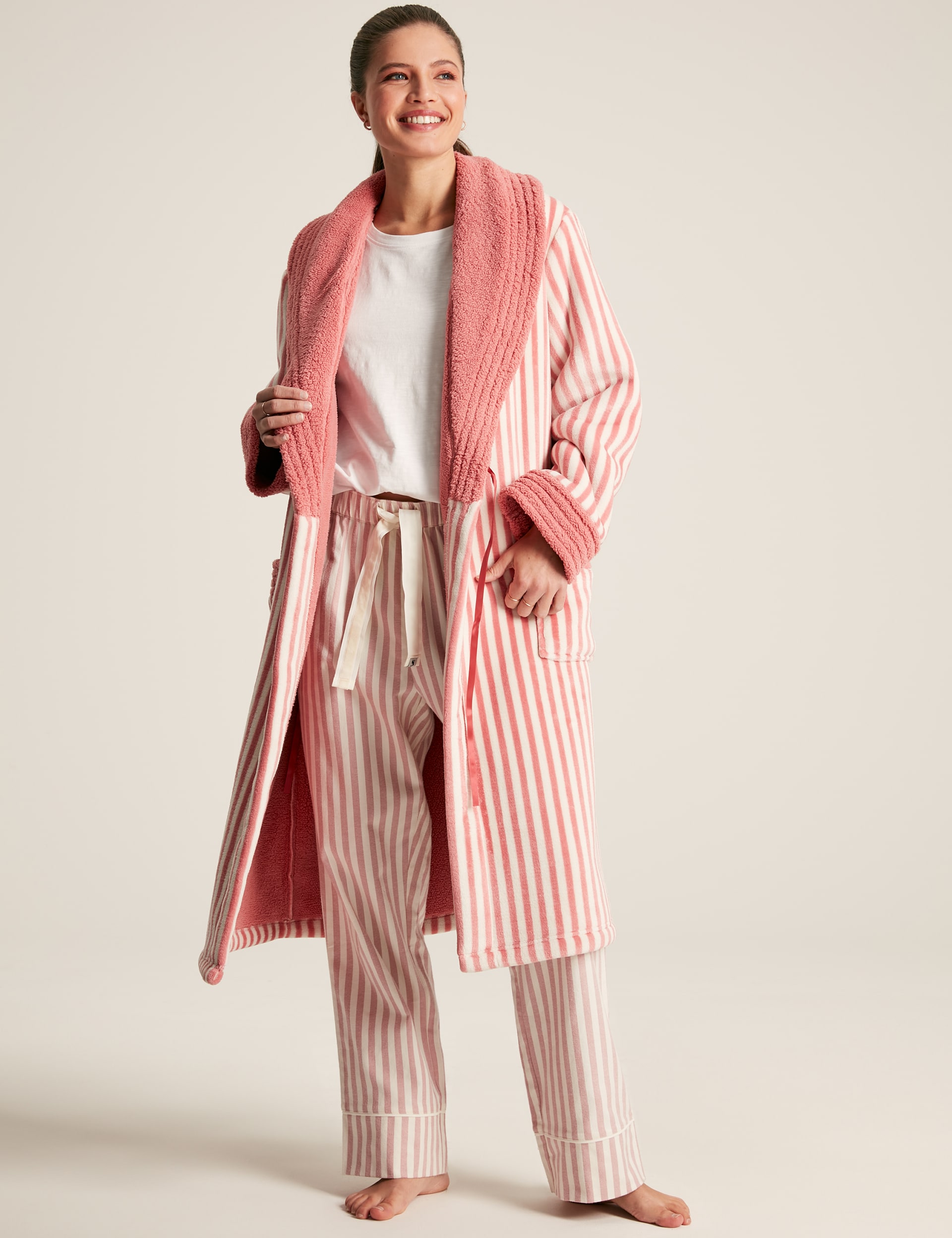 Joules Women's Fleece Striped Robe - L-XL - Pink Mix, Pink Mix