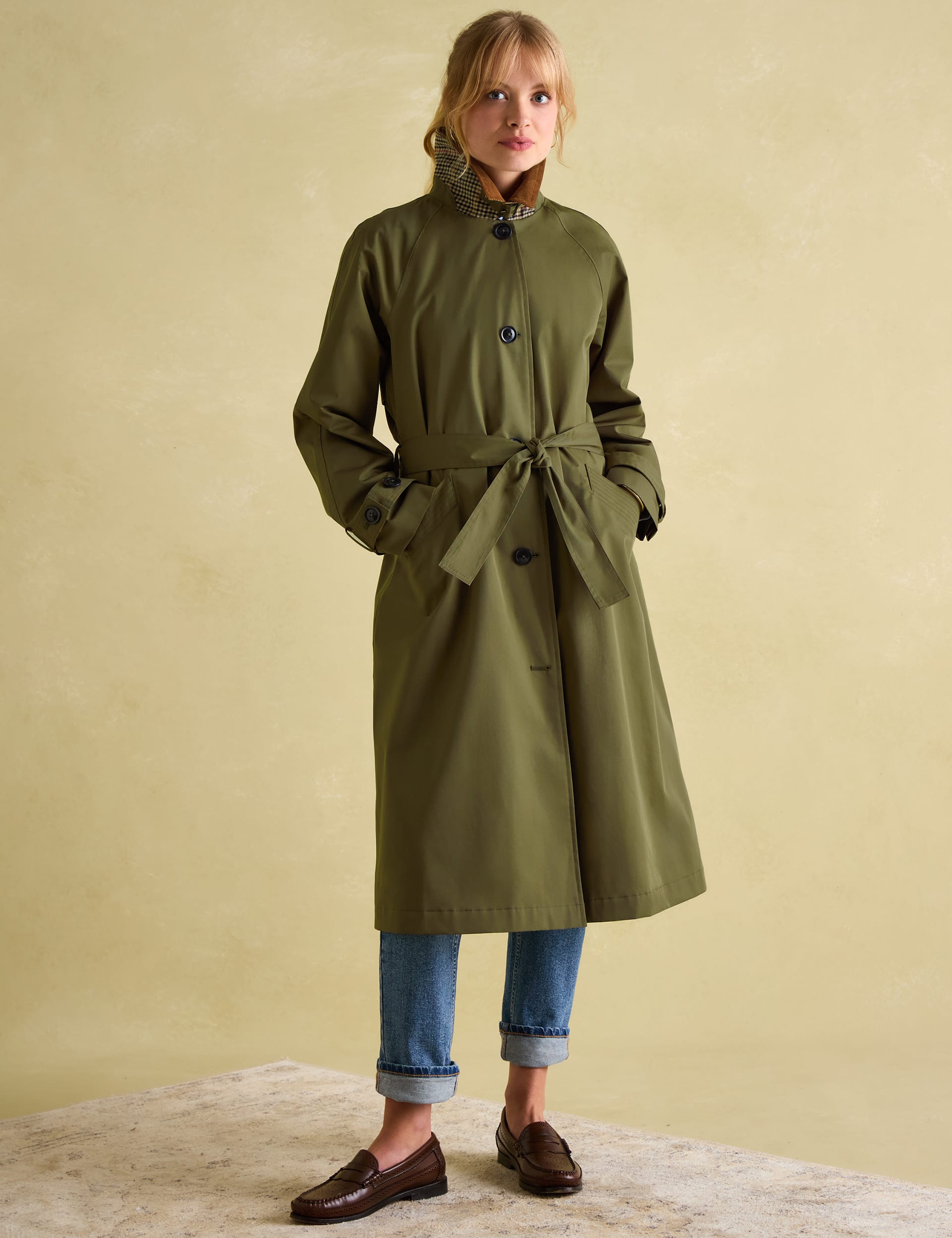 Joules Women's Cotton Rich Waterproof Belted Trench Coat - 12 - Khaki, Khaki