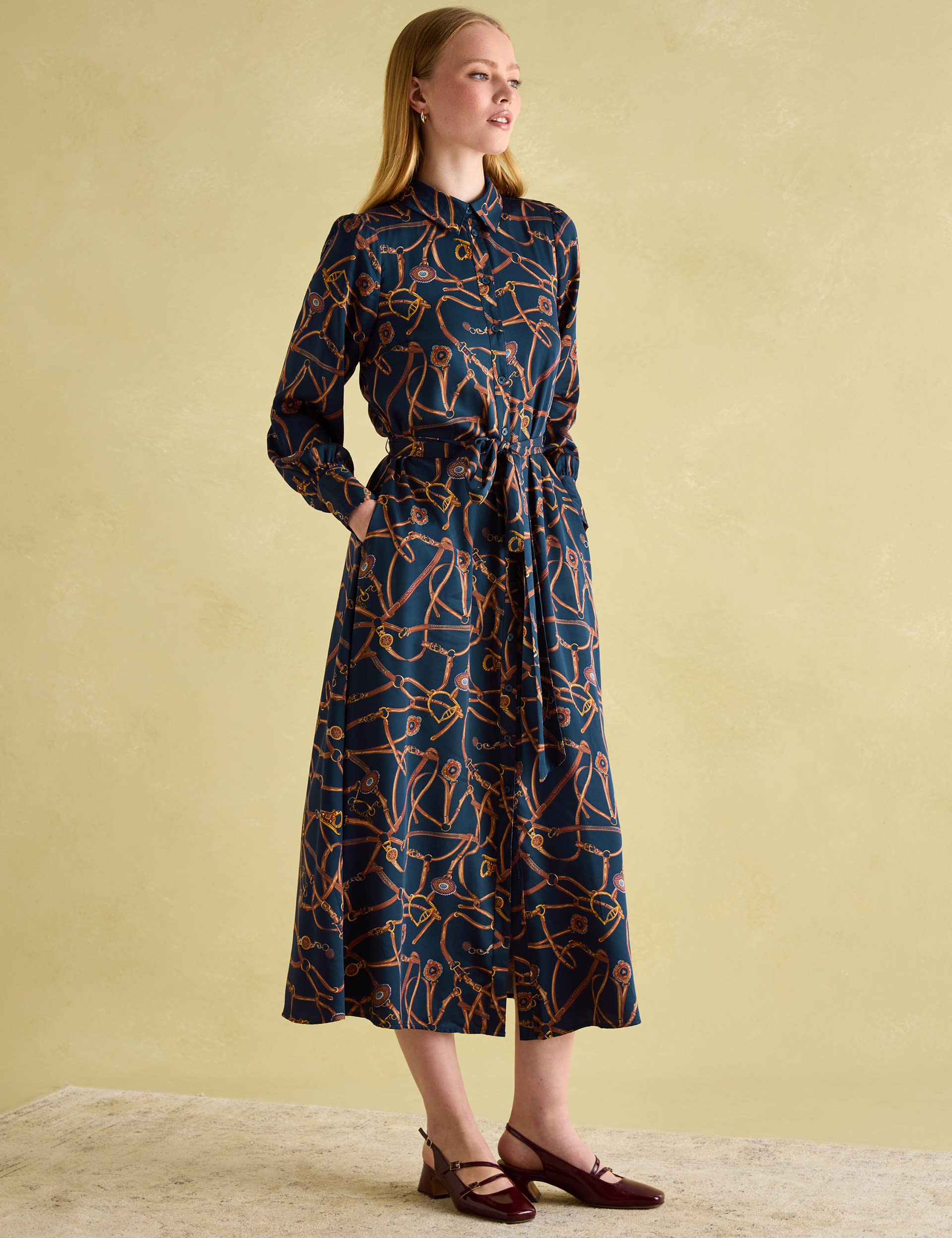 Joules Women's Printed Collared Midaxi Shirt Dress - 6 - Navy Mix, Navy Mix