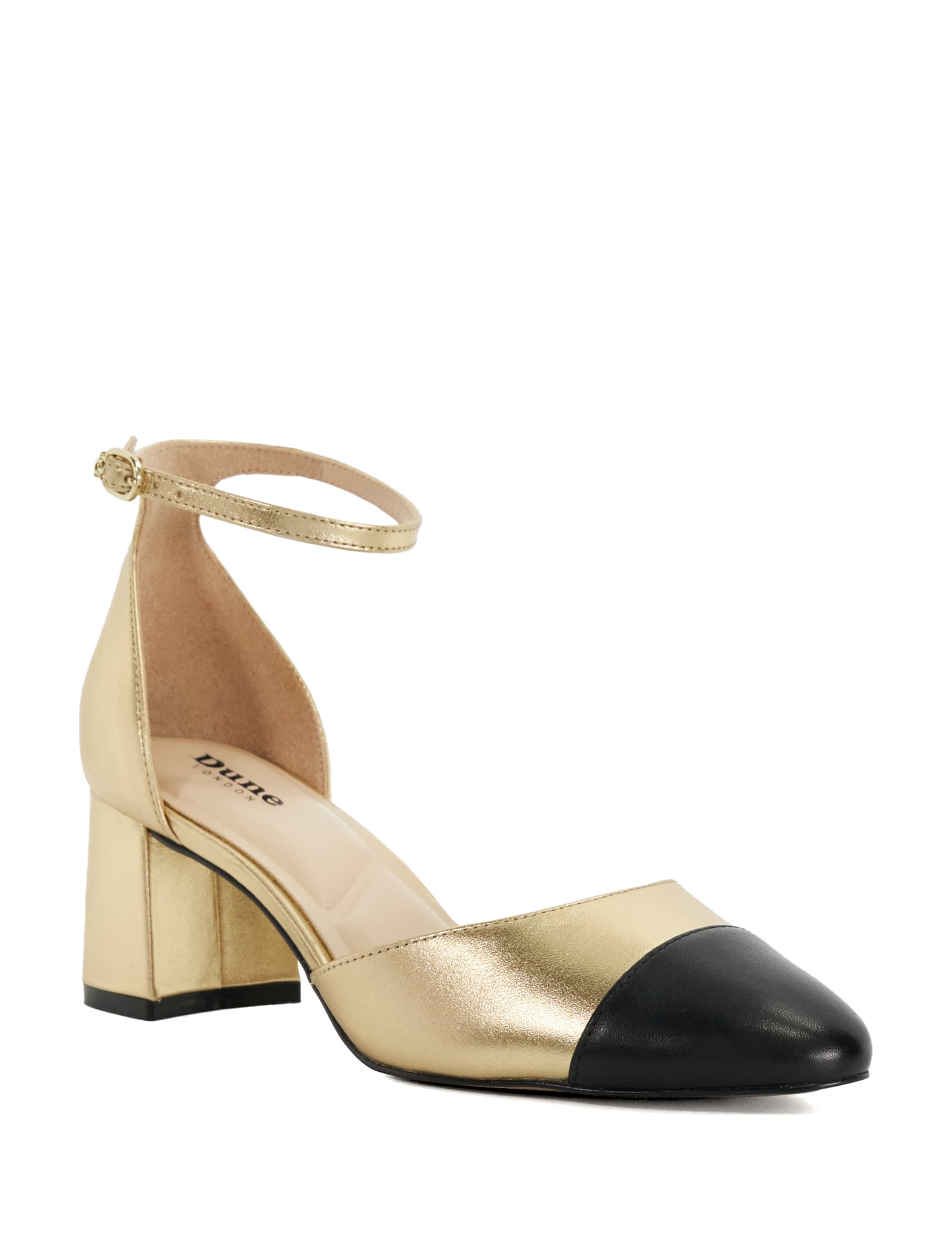 Dune London Women's Leather Buckle Block Heel Court Shoes - 3 - Gold, Gold,Camel