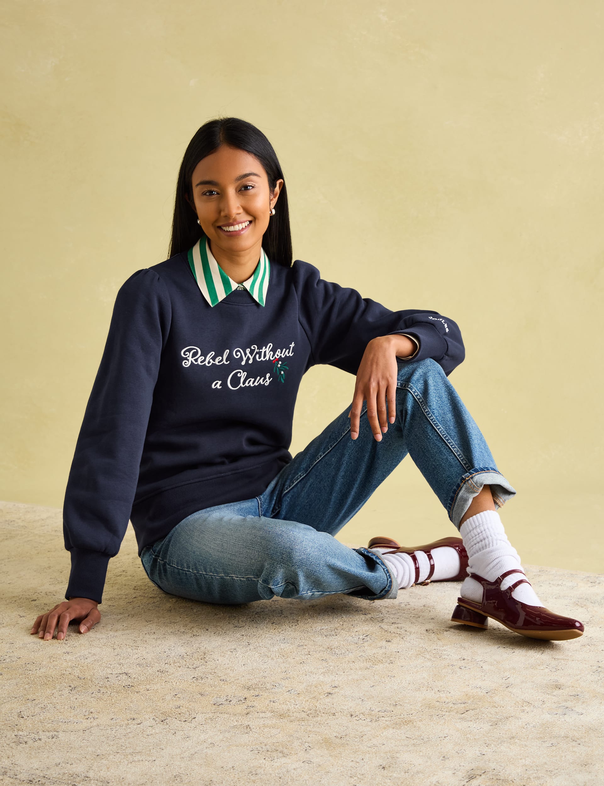 Joules Women's Cotton Rich Christmas Slogan Sweatshirt - 8 - Navy, Navy