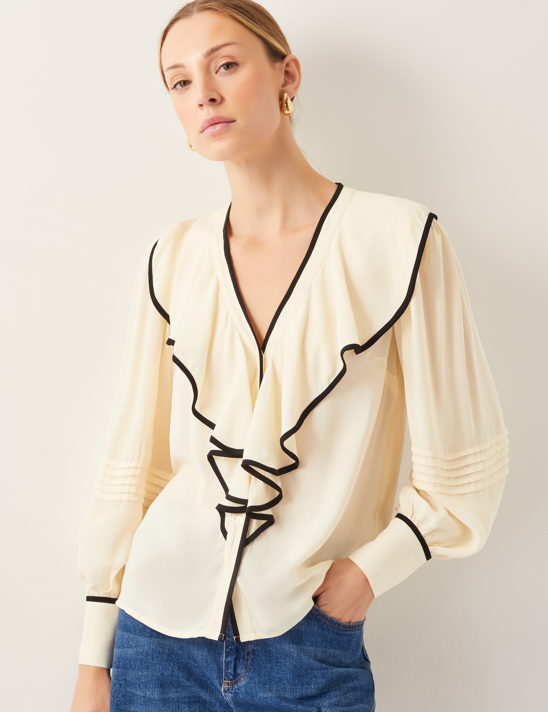 Monsoon Women's V-Neck Ruffle Blouse - 12 - Ivory, Ivory