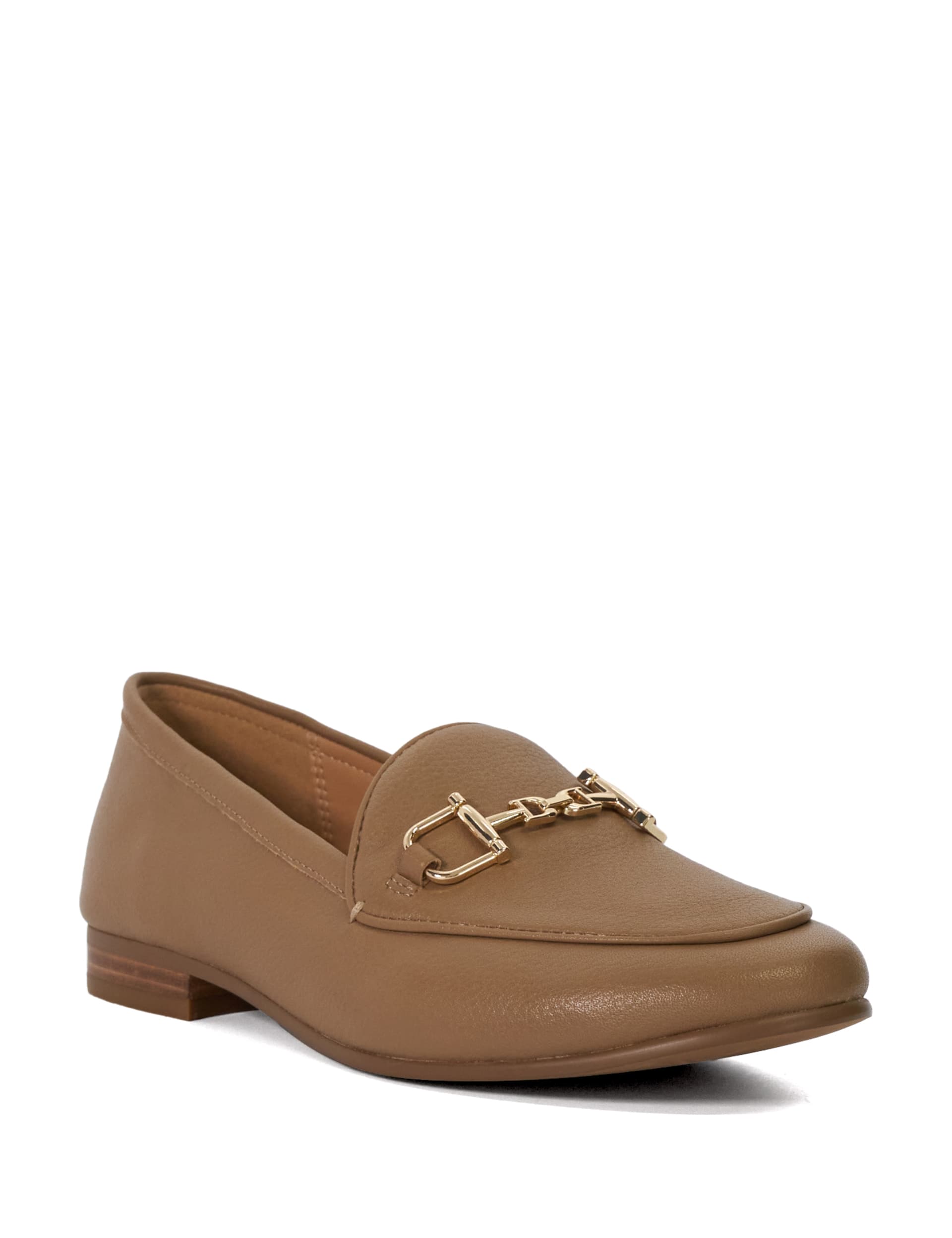 Dune London Women's Wide Fit Leather Bar Flat Loafers - 3 - Camel, Camel