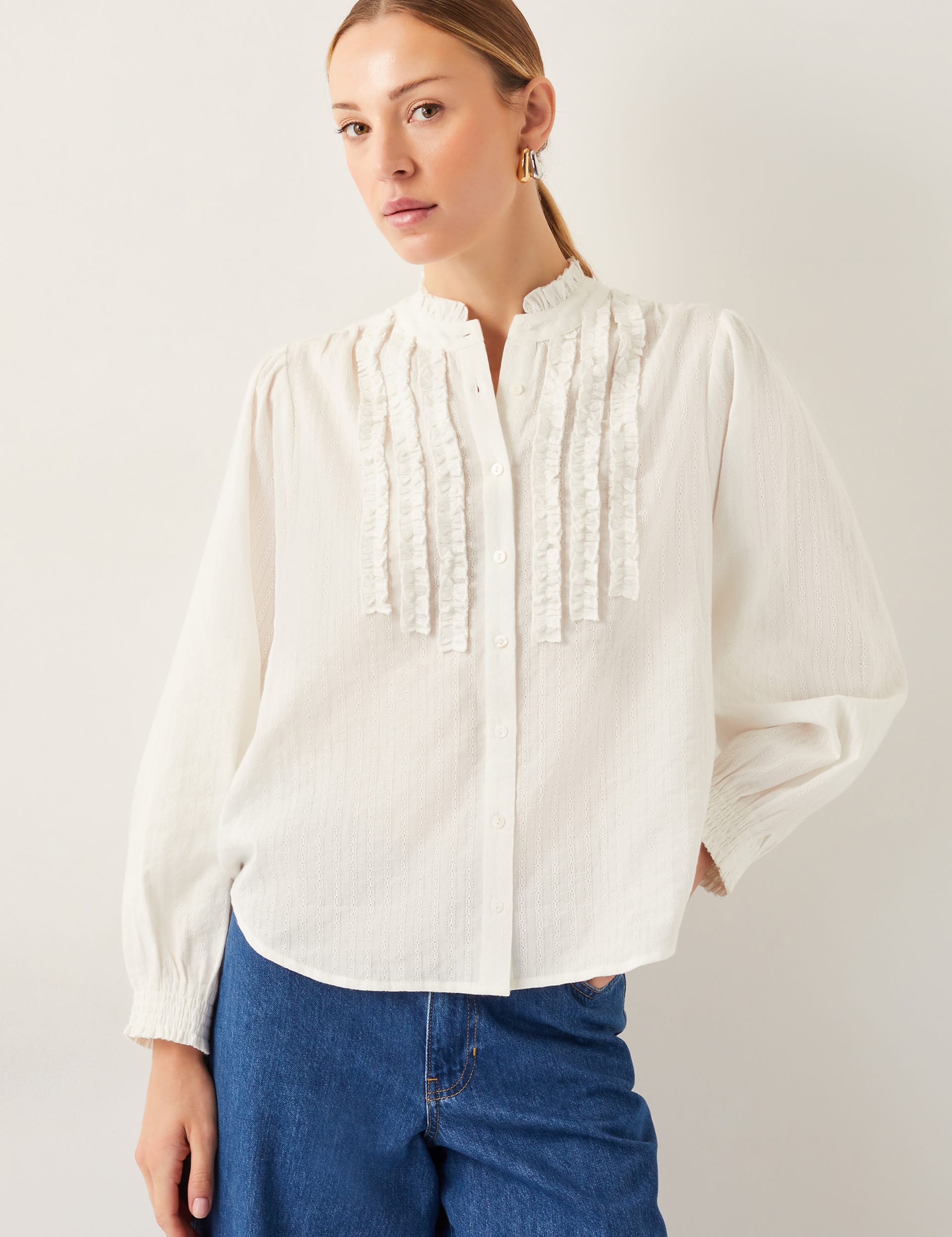 Monsoon Women's Pure Cotton Frill Detail Blouse - XL - Ivory, Ivory